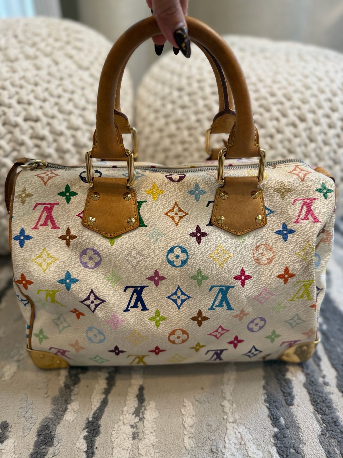 Louis Vuitton Speedy 30 Multicolor Takashi Murakami Blanc Boston Bowler