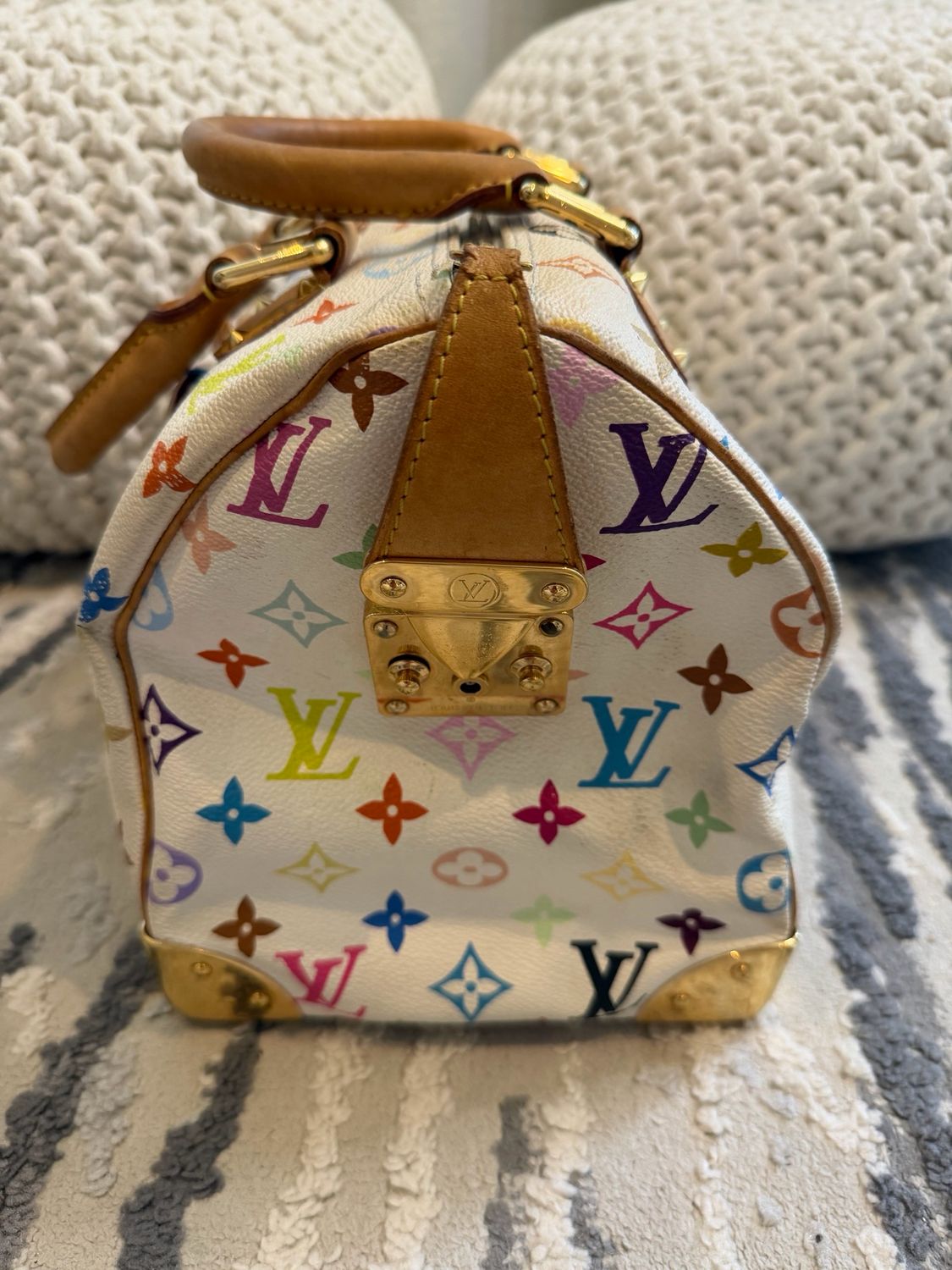 Louis Vuitton Speedy 30 Multicolor Takashi Murakami Blanc Boston Bowler
