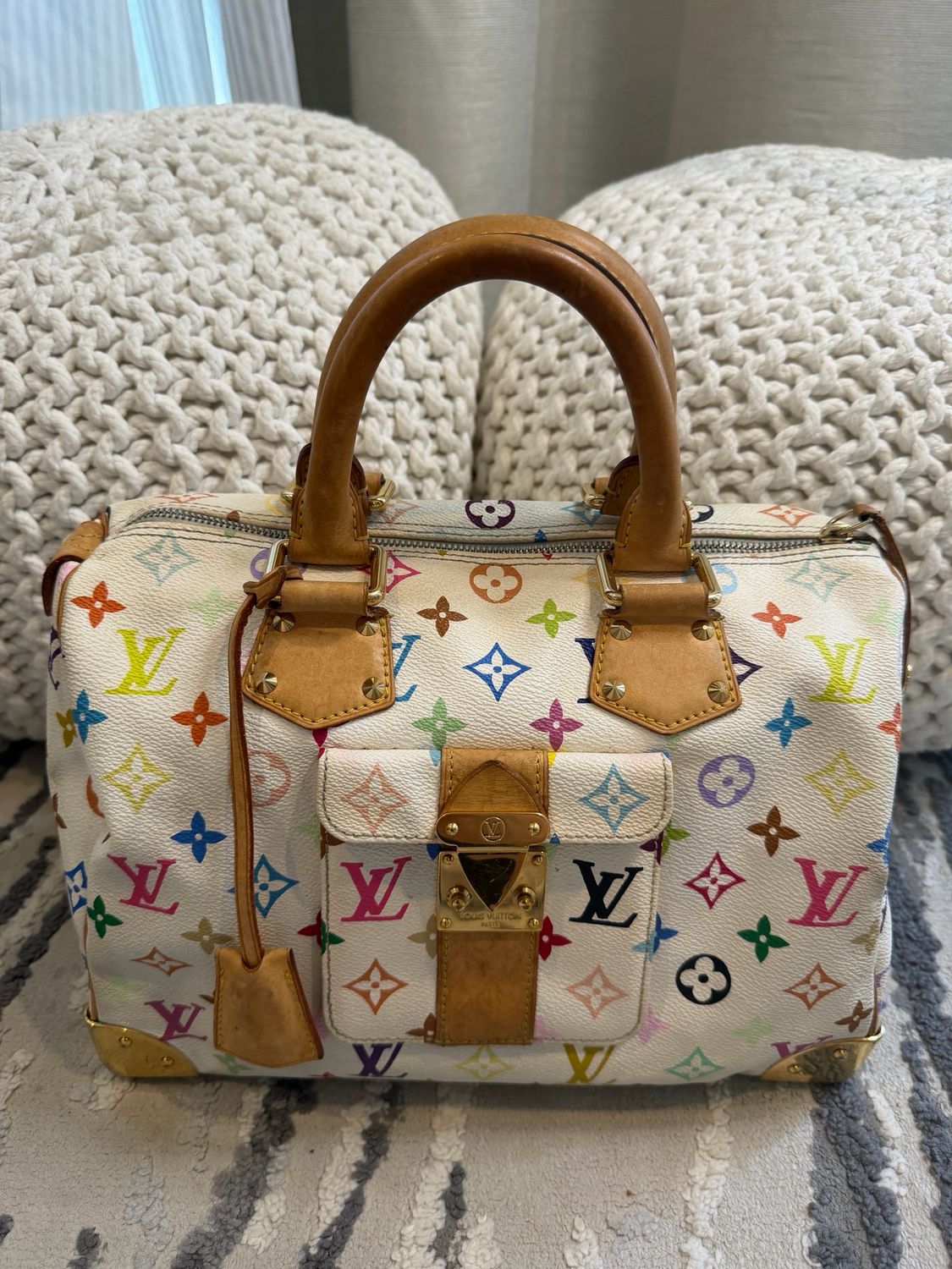 Louis Vuitton Speedy 30 Multicolor Takashi Murakami Blanc Boston Bowler