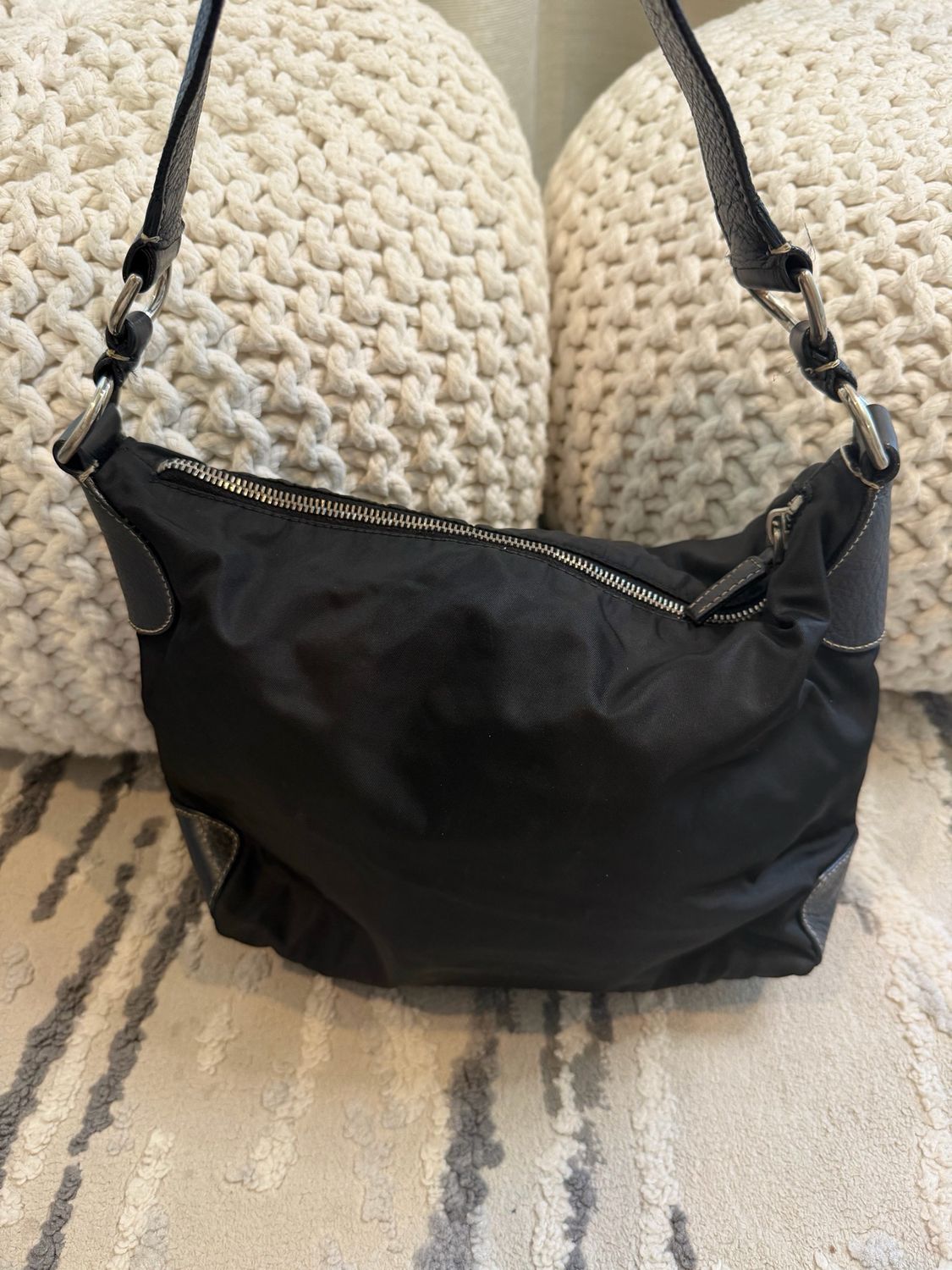 Prada Nylon Tessuto Hobo Shoulder Bag Black