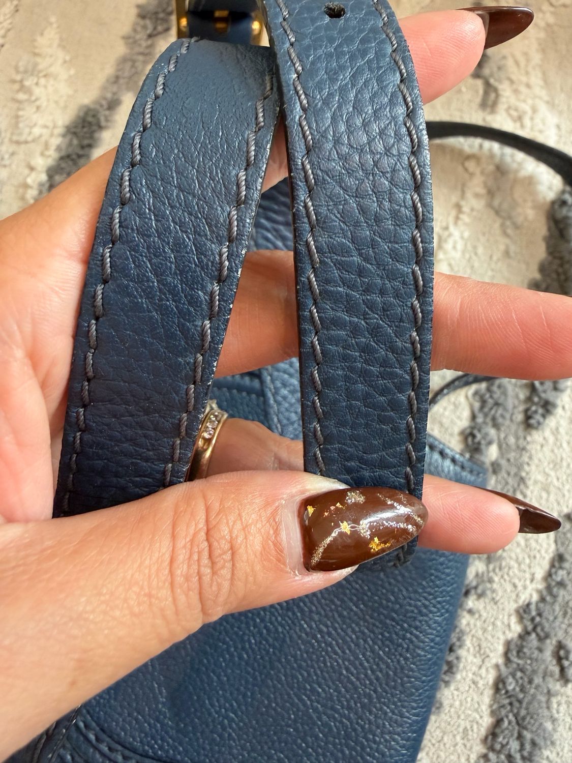 Chloe Pebbled Leather Mini Marcie Saddle Messenger Crossbody Navy Blue