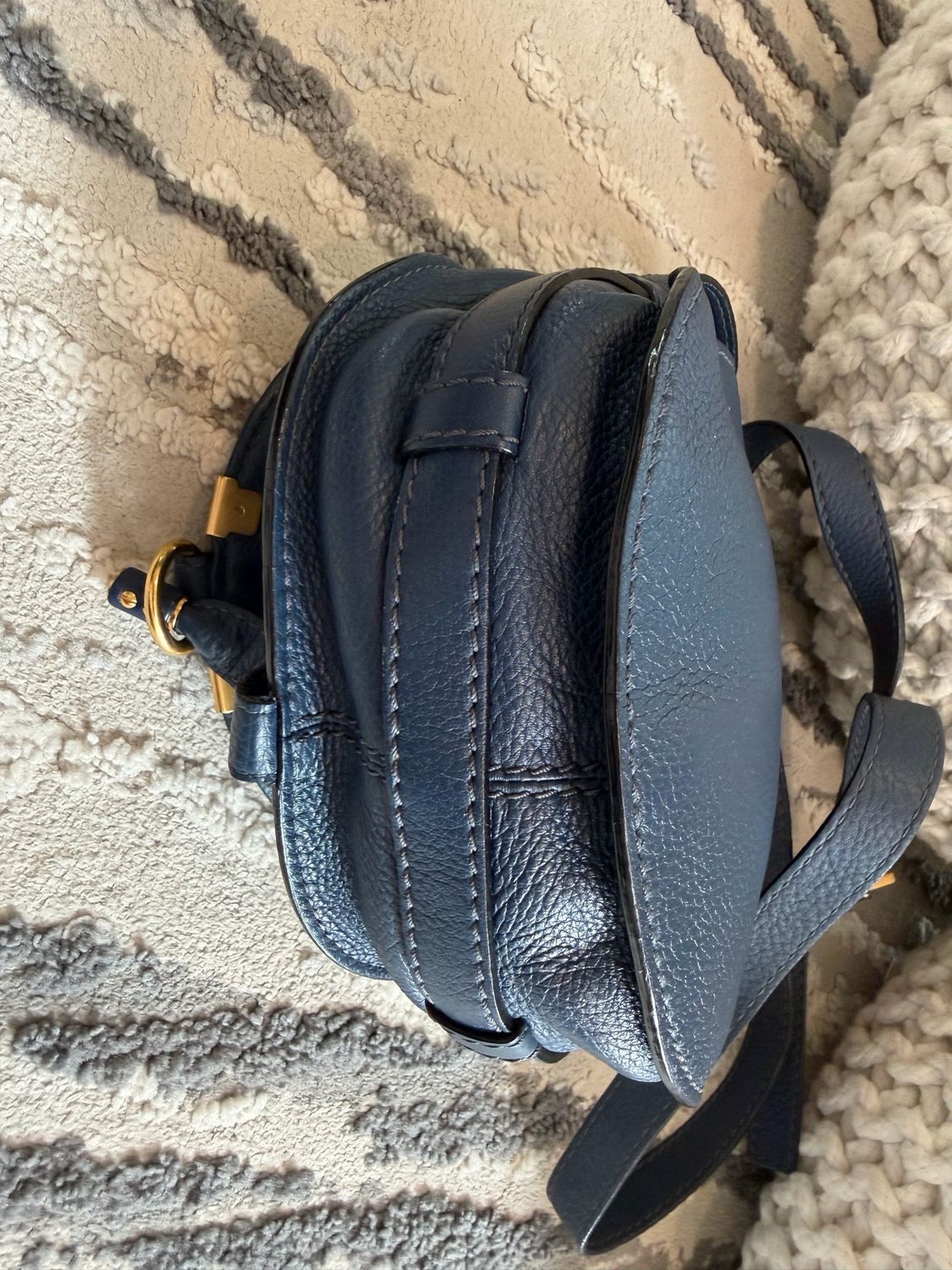 Chloe Pebbled Leather Mini Marcie Saddle Messenger Crossbody Navy Blue