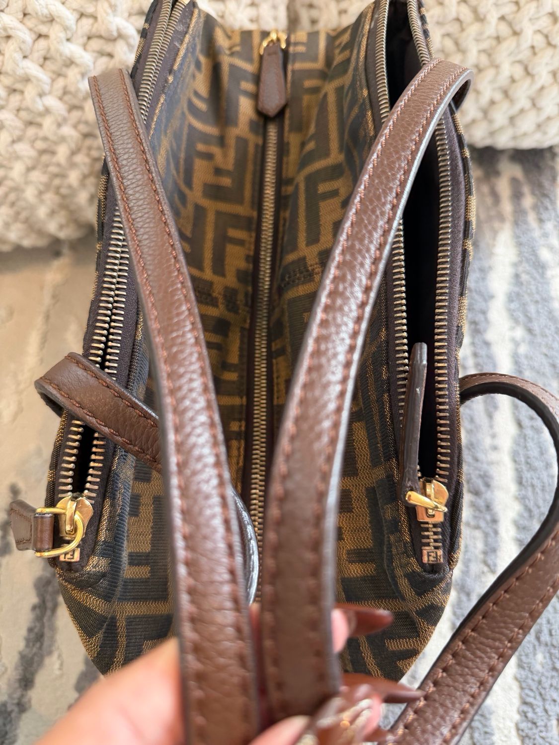 Fendi Zucca Tobacco Canvas Box Tote Shoulder Bag