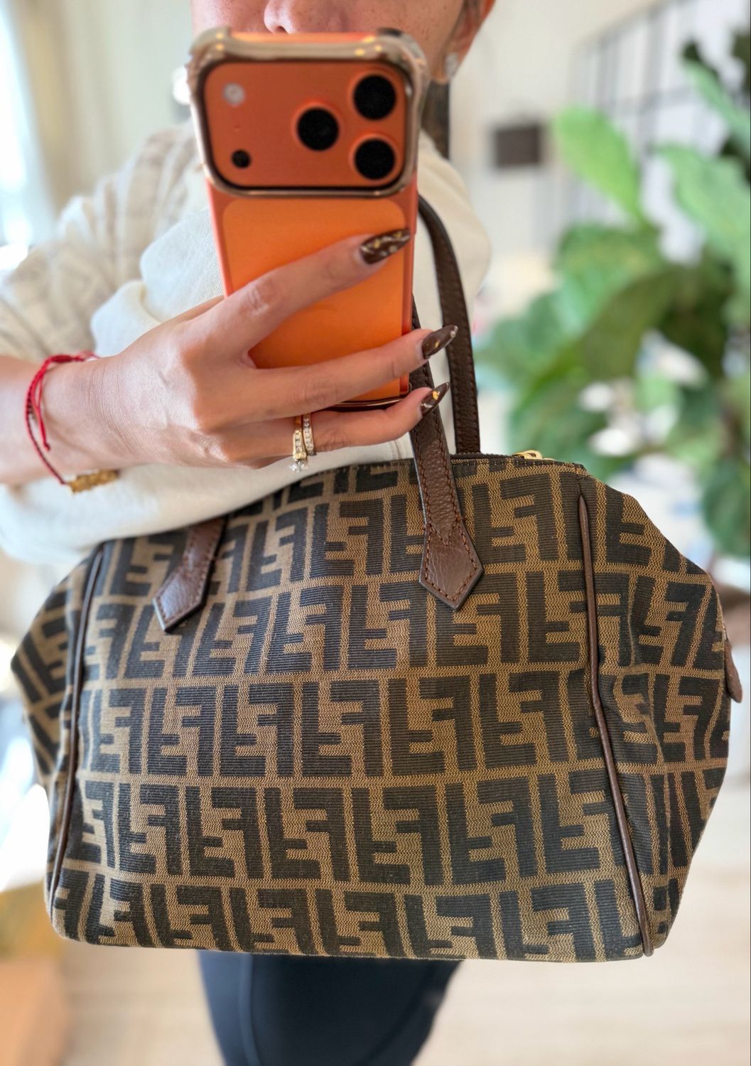 Fendi Zucca Tobacco Canvas Box Tote Shoulder Bag