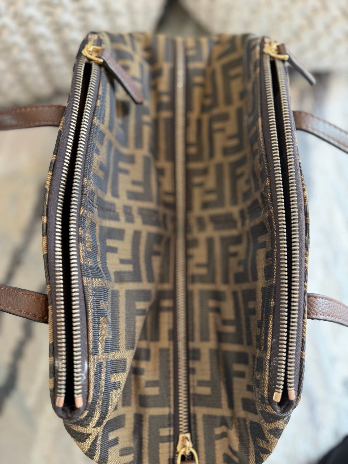 Fendi Zucca Tobacco Canvas Box Tote Shoulder Bag