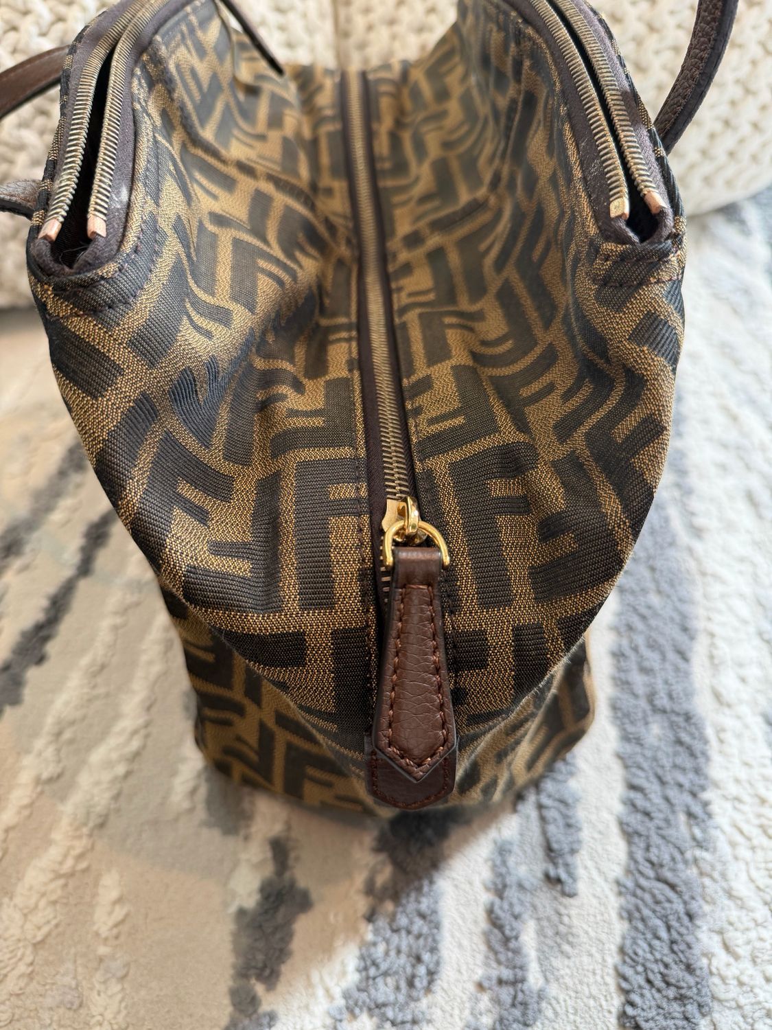 Fendi Zucca Tobacco Canvas Box Tote Shoulder Bag