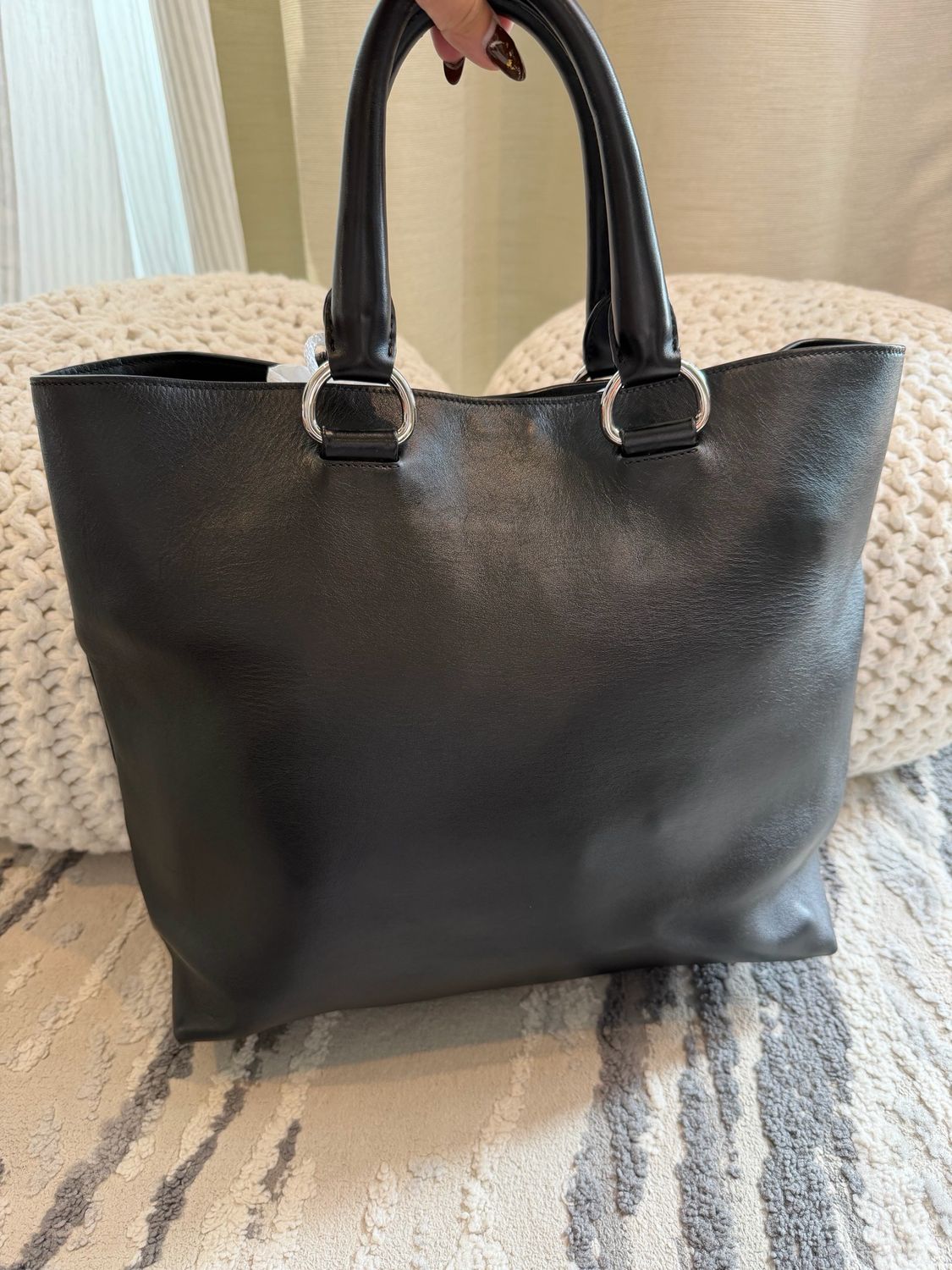 Prada Soft Calfskin Black Leather Tote Convertible Crossbody S/H