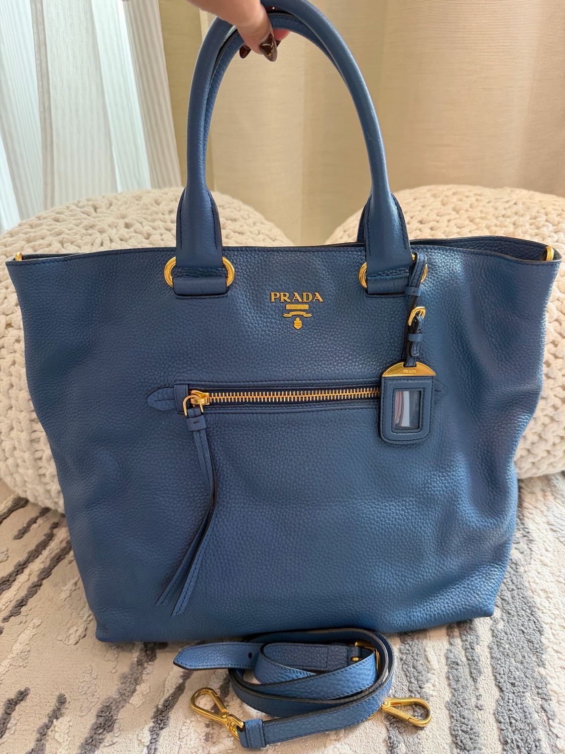 Prada Vitello Daino Shopper Convertible Messenger Crossbody Sling