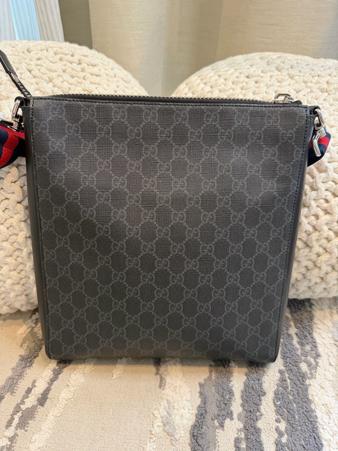 Gucci Monogram Web Strap Supreme Black Gray Crossbody