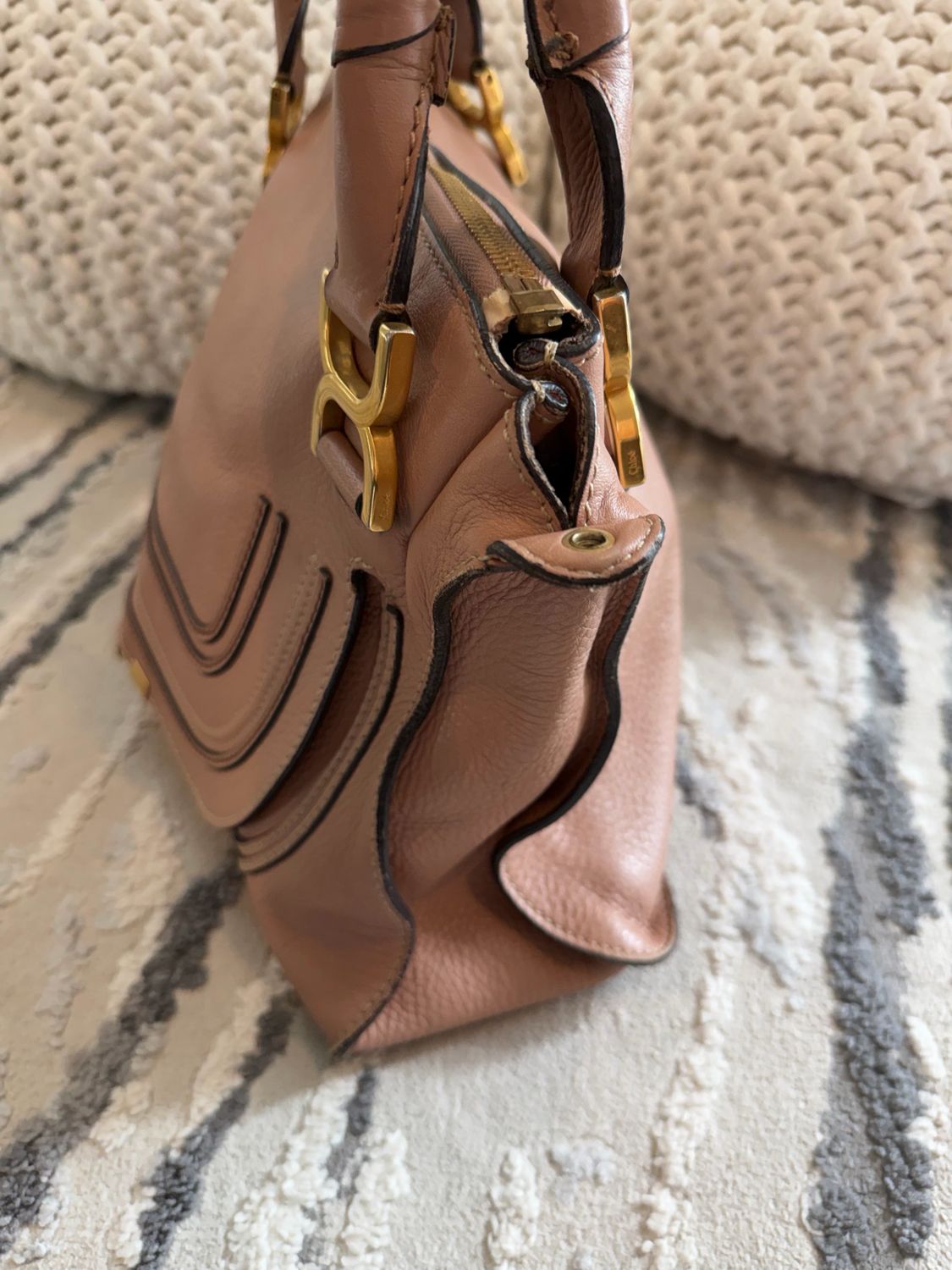 Chloe Pebbled Leather Marcie Saddle Tote Medium