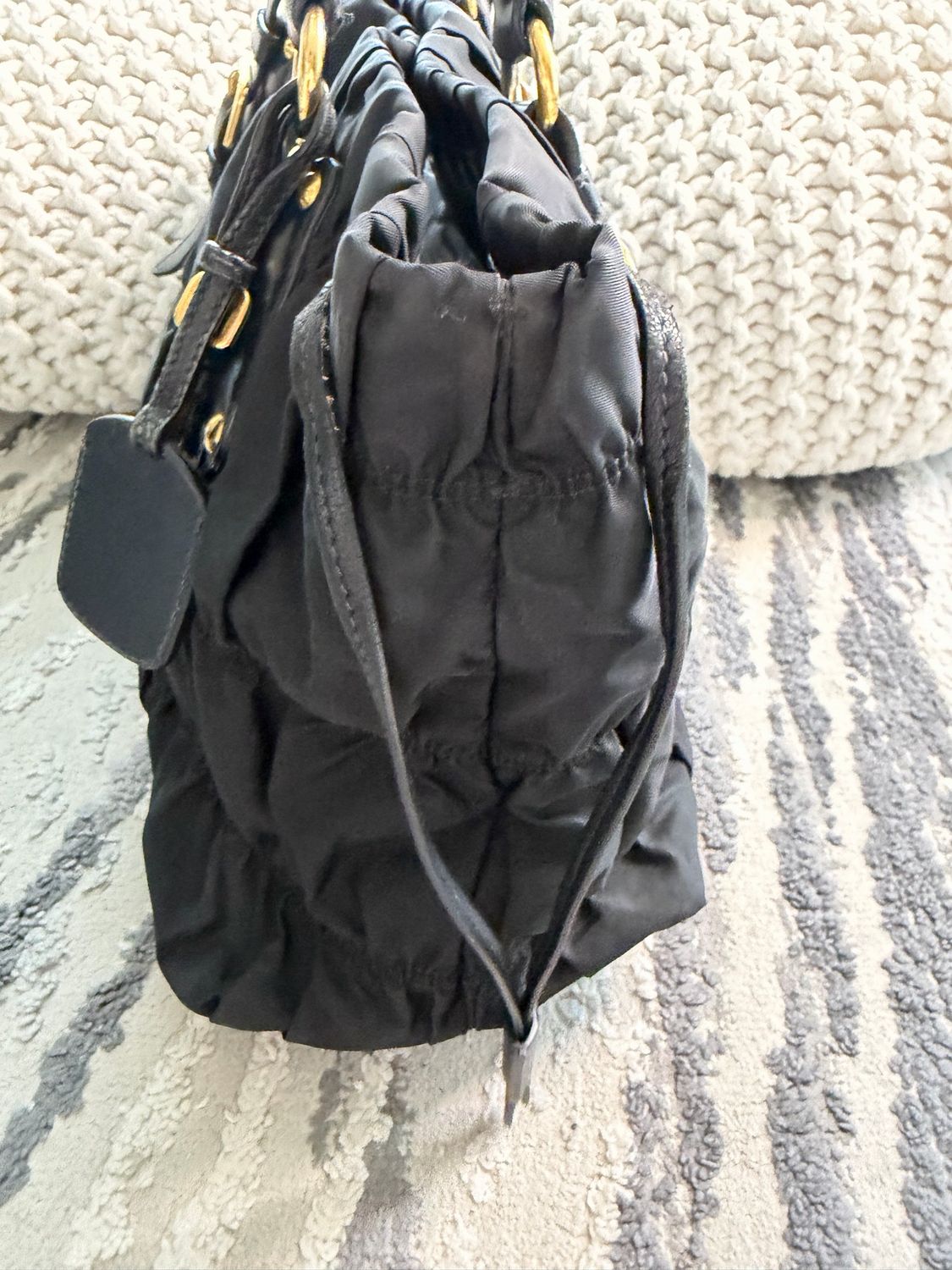 Prada Nylon Gaufre Tessuto Tote Shoulder Bag Black