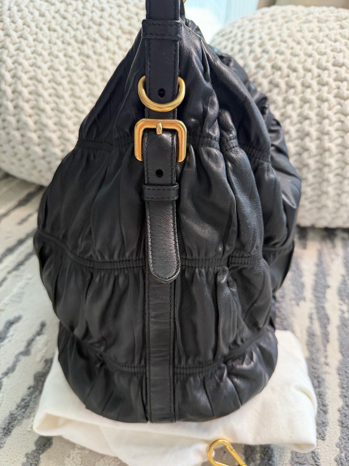 Prada Gaufre Nappa Leather Hobo Shoulder Sling Crossbody