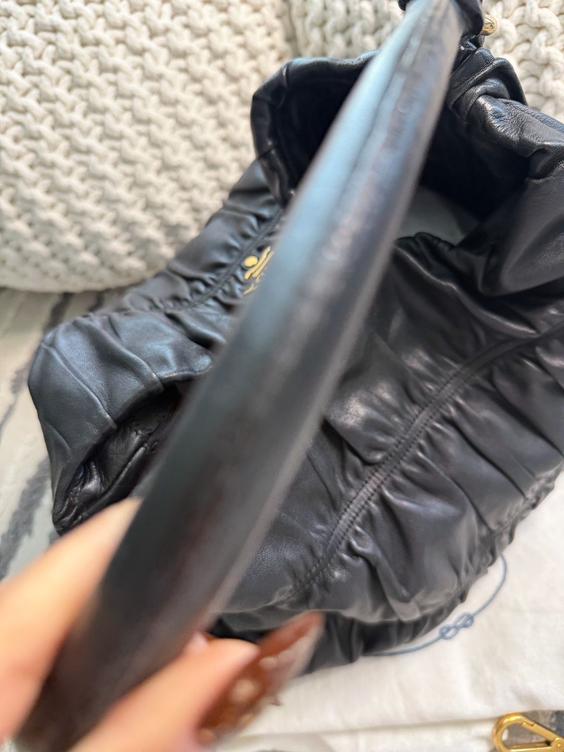 Prada Gaufre Nappa Leather Hobo Shoulder Sling Crossbody