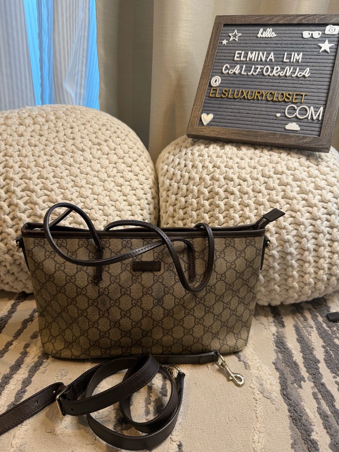 Gucci Monogram Supreme Crossbody Messenger Tote