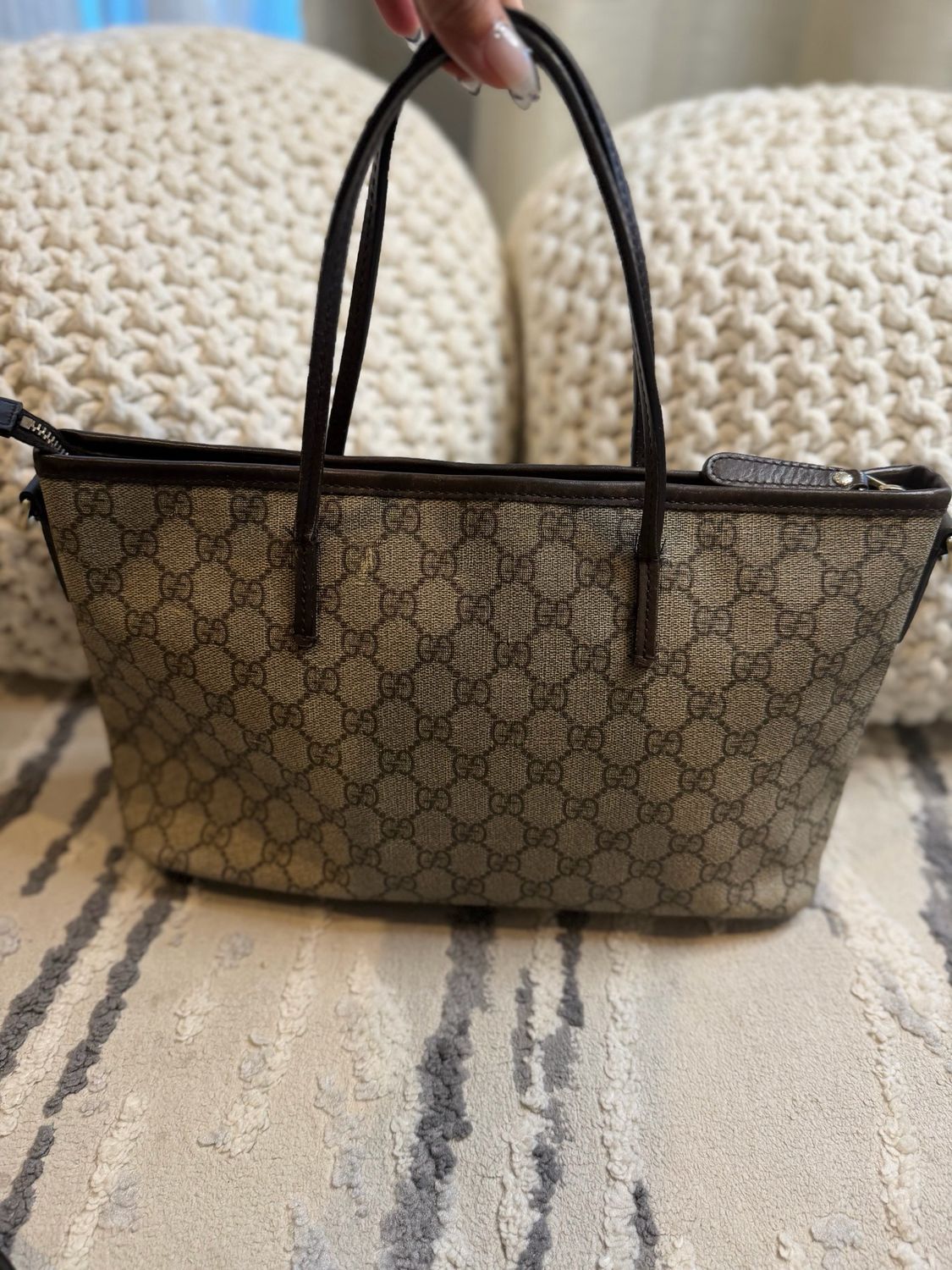 Gucci Monogram Supreme Crossbody Messenger Tote