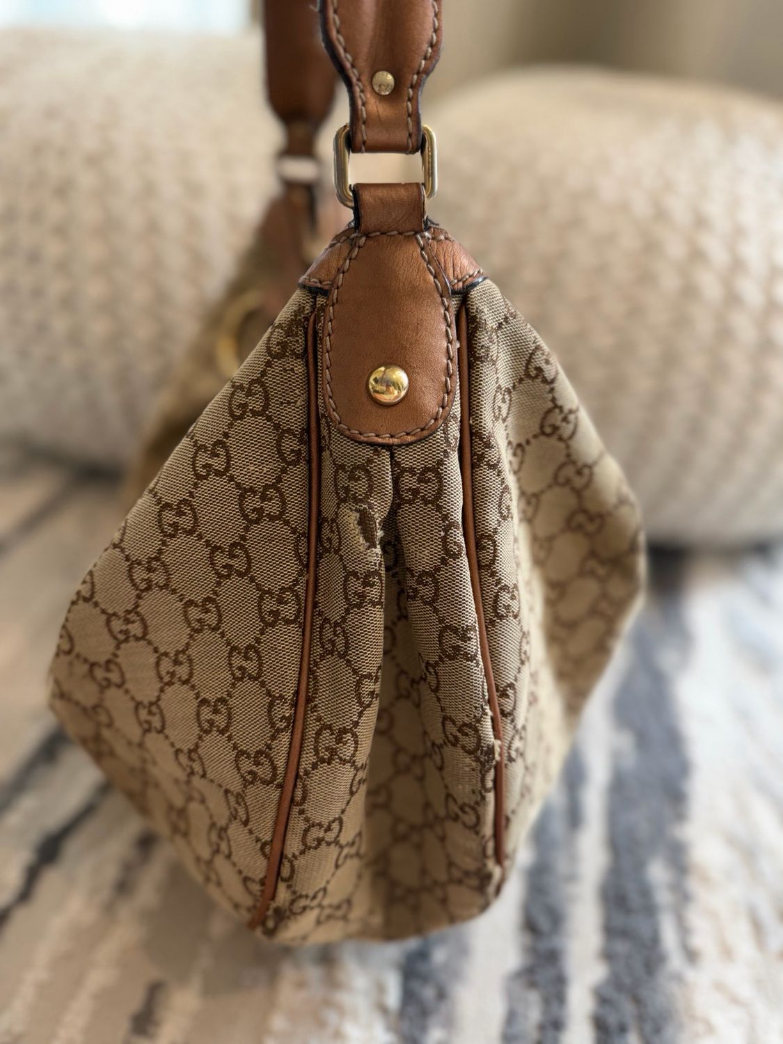 Gucci Monogram Canvas Sukey Hobo Rose Gold