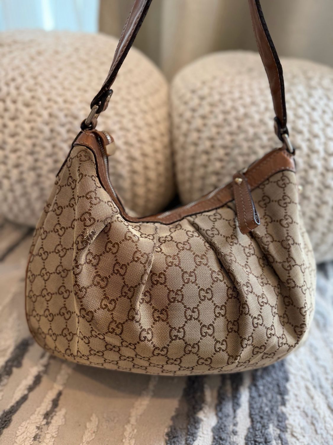 Gucci Monogram Canvas Sukey Hobo Rose Gold