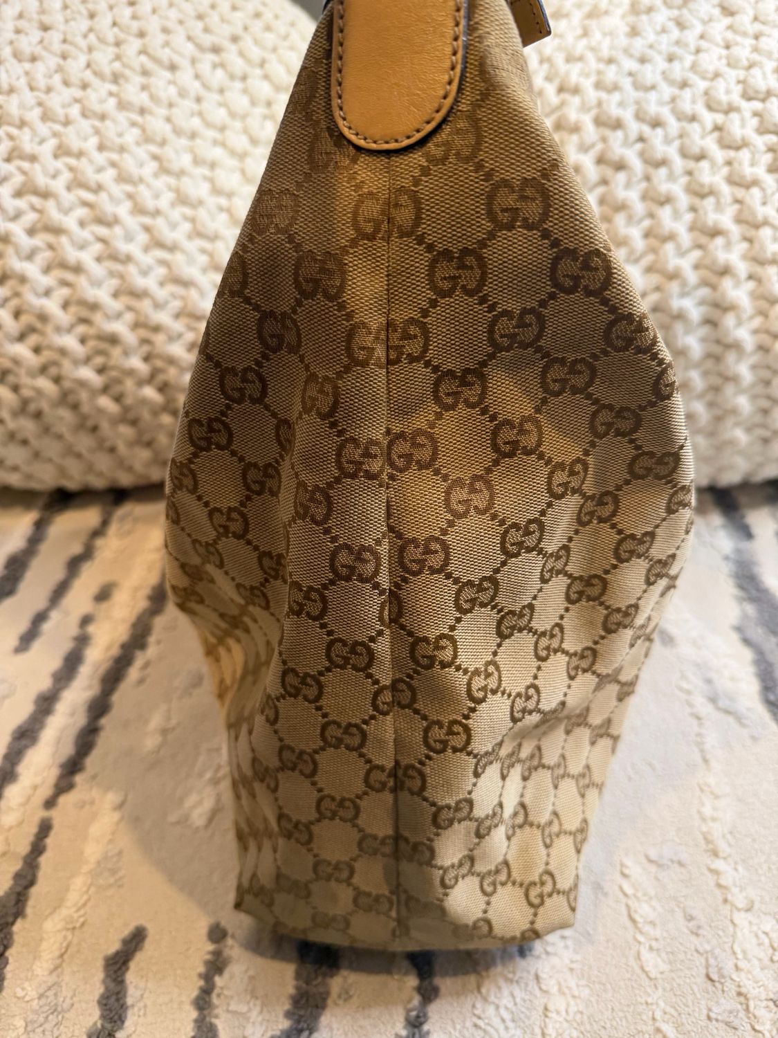 Gucci Monogram Canvas Hobo Horsebit Web Shoulder Bag