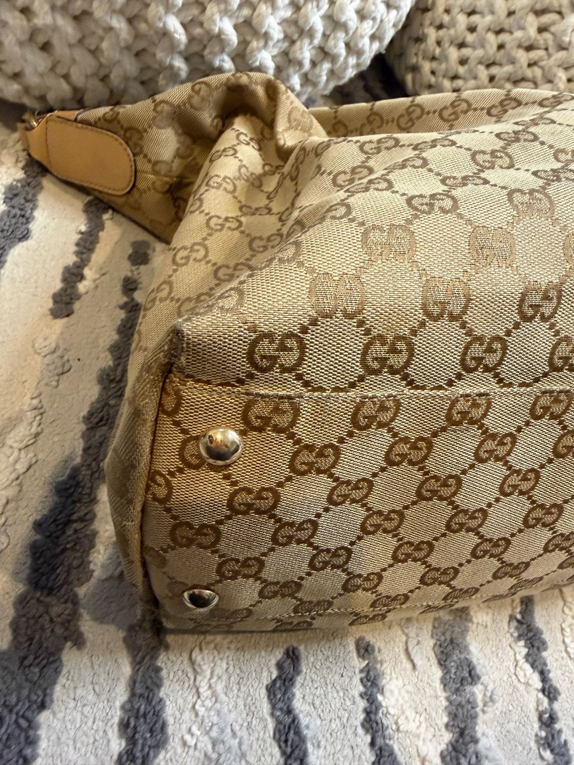 Gucci Monogram Canvas Hobo Horsebit Web Shoulder Bag