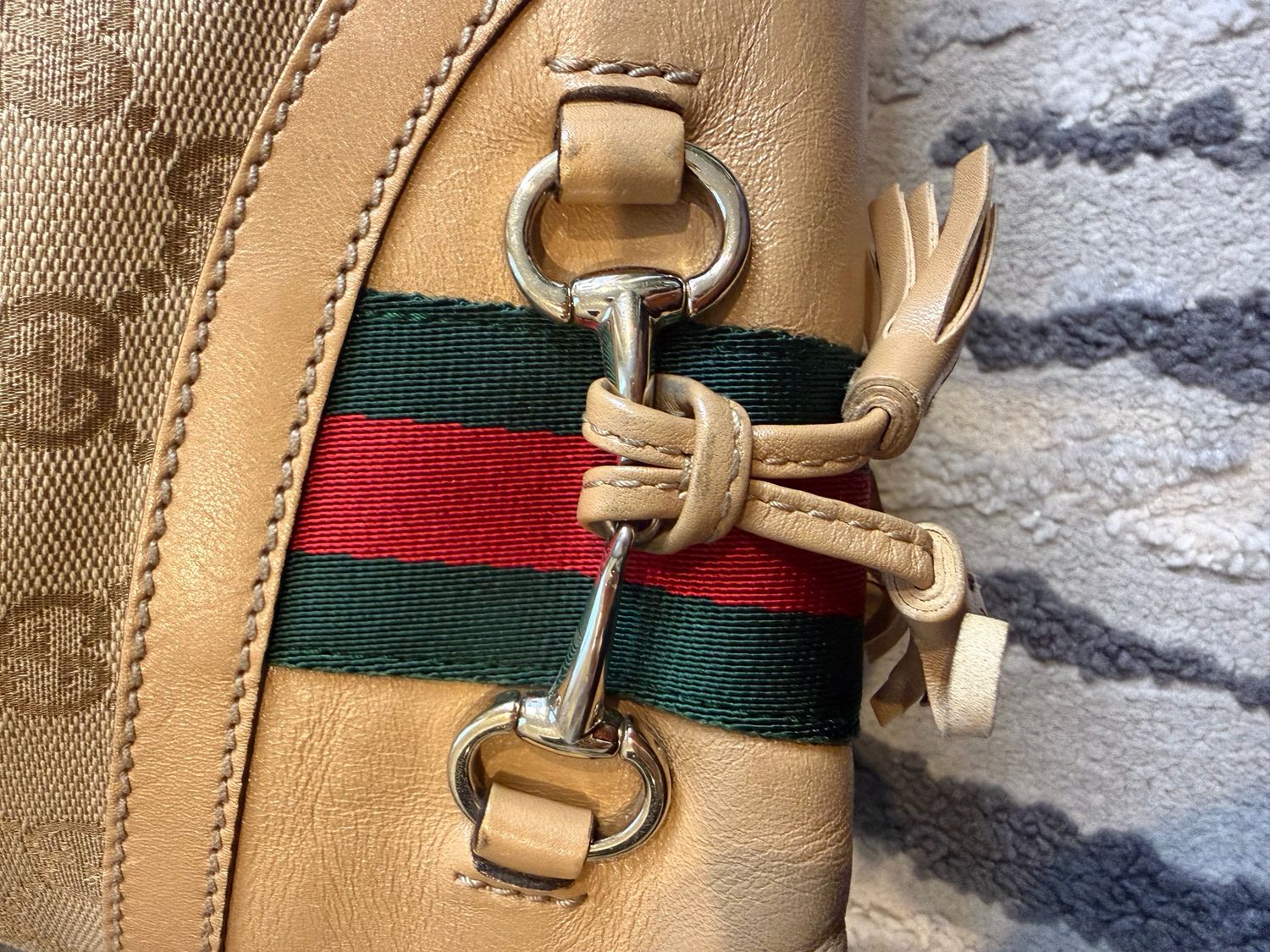 Gucci Monogram Canvas Hobo Horsebit Web Shoulder Bag