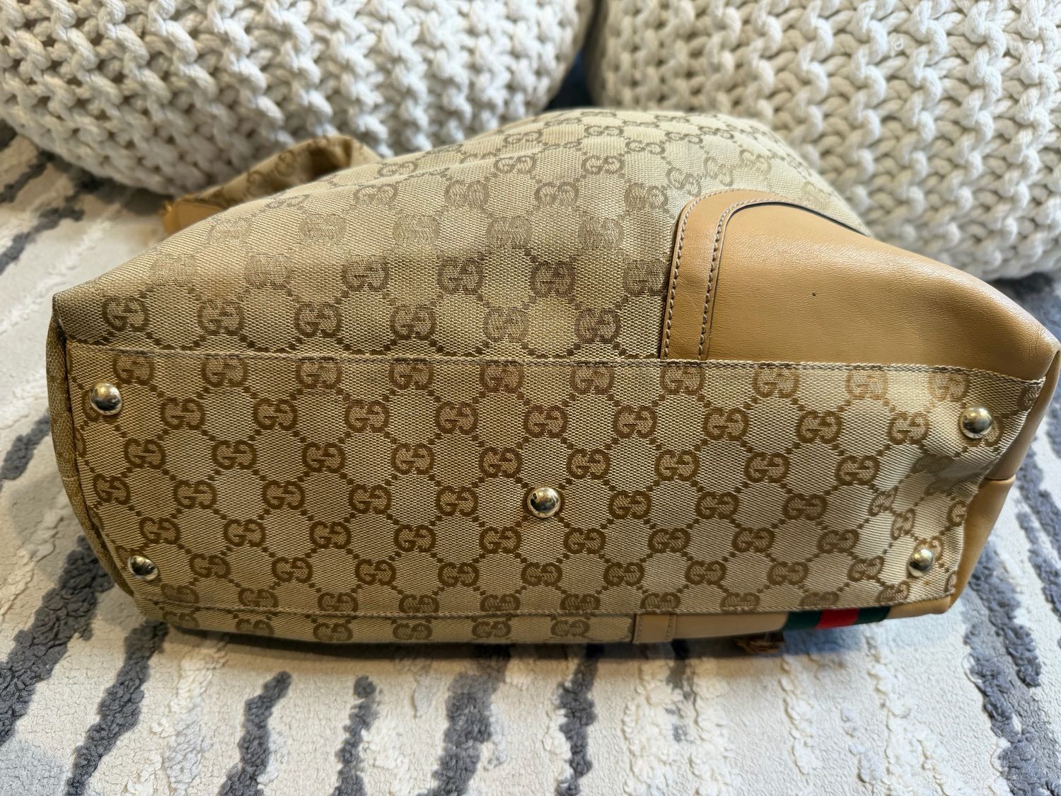 Gucci Monogram Canvas Hobo Horsebit Web Shoulder Bag