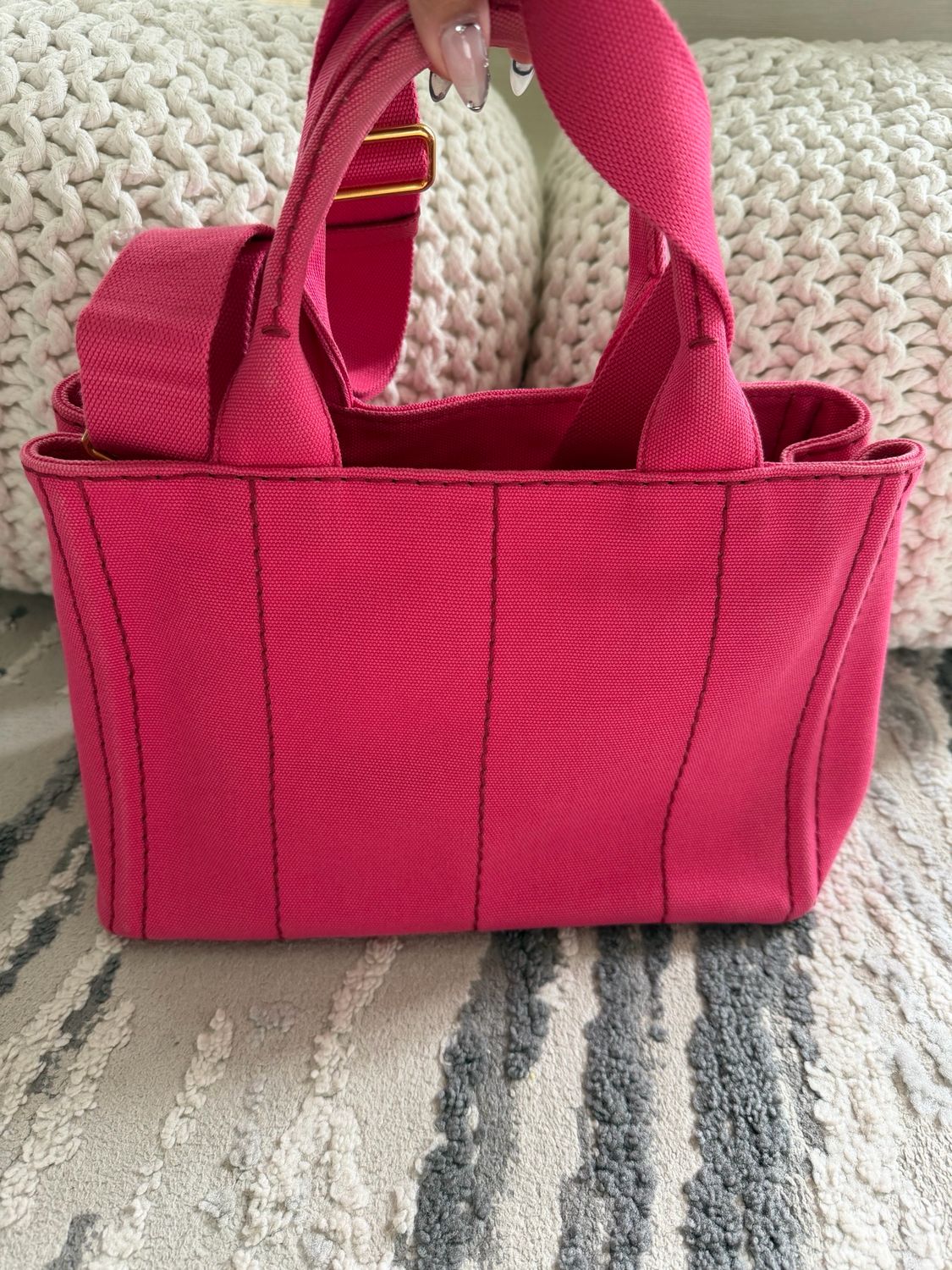 Prada Canapa Messenger Tote Sling Crossbody Small Peonia 