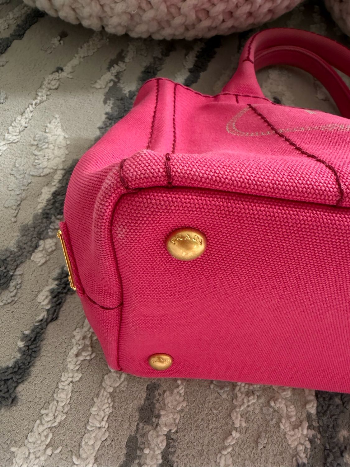 Prada Canapa Messenger Tote Sling Crossbody Small Peonia 