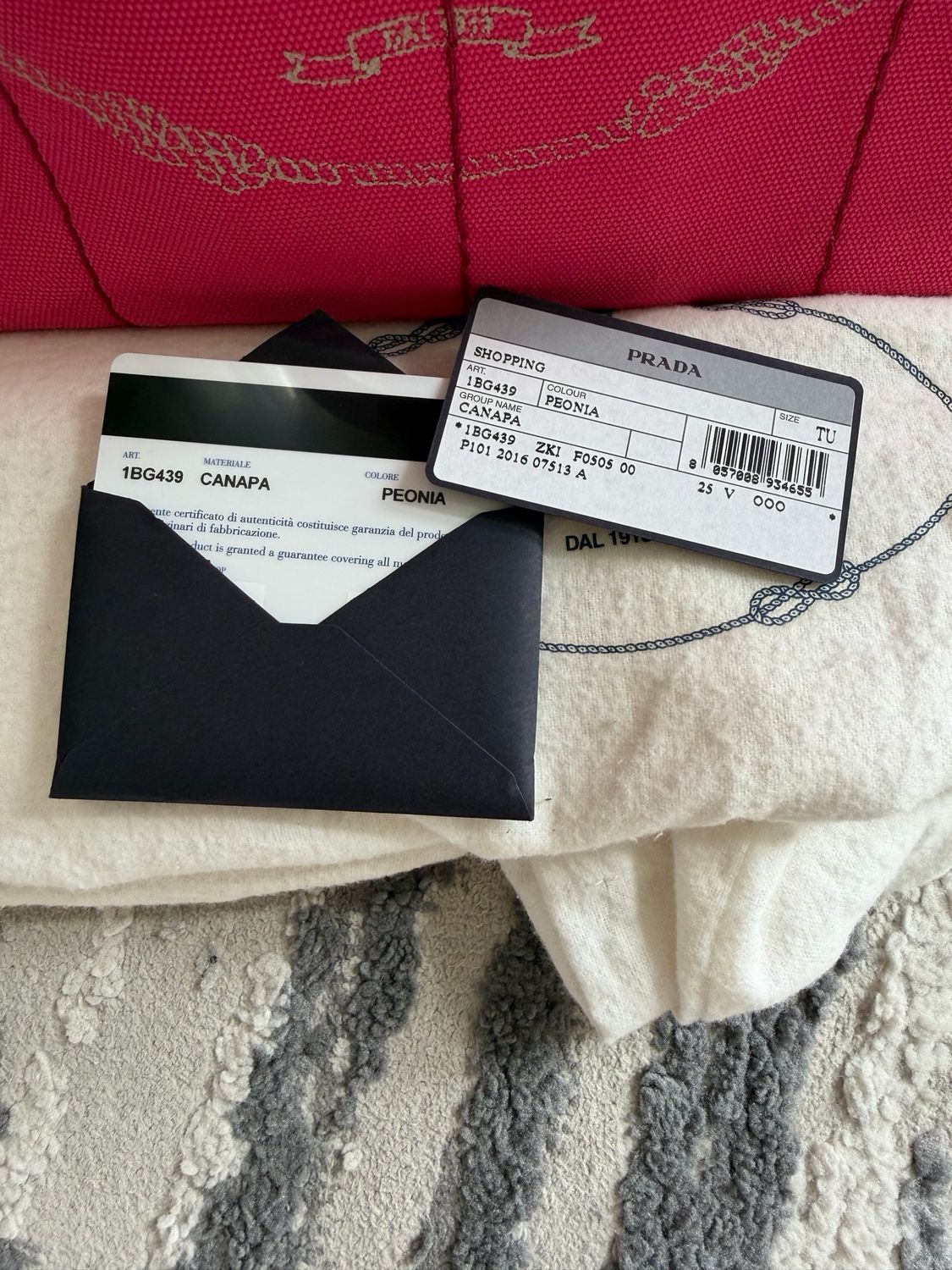 Prada Canapa Messenger Tote Sling Crossbody Small Peonia 