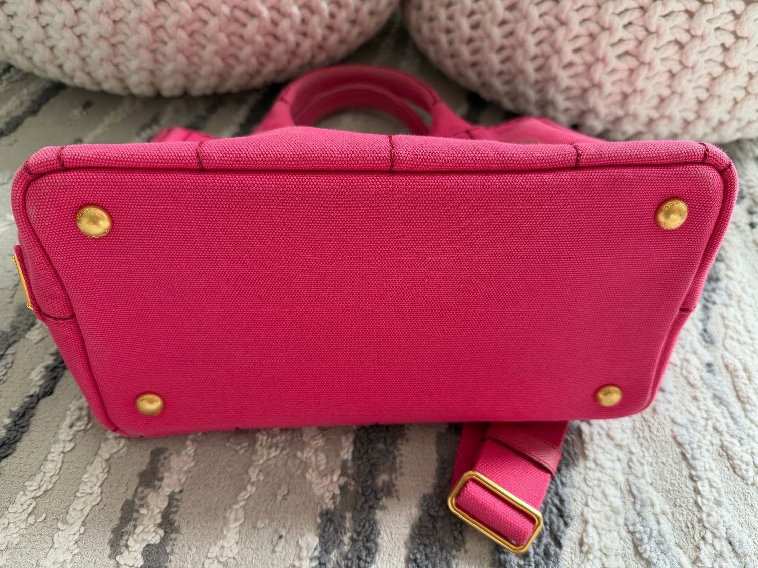 Prada Canapa Messenger Tote Sling Crossbody Small Peonia 