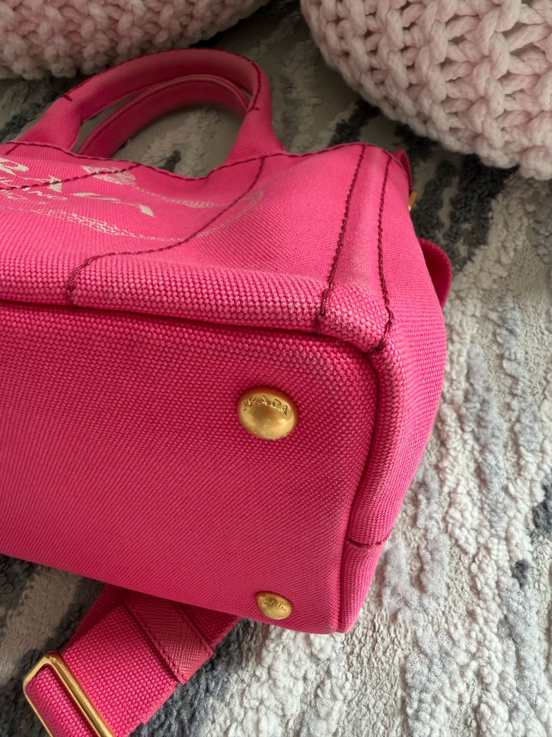 Prada Canapa Messenger Tote Sling Crossbody Small Peonia 