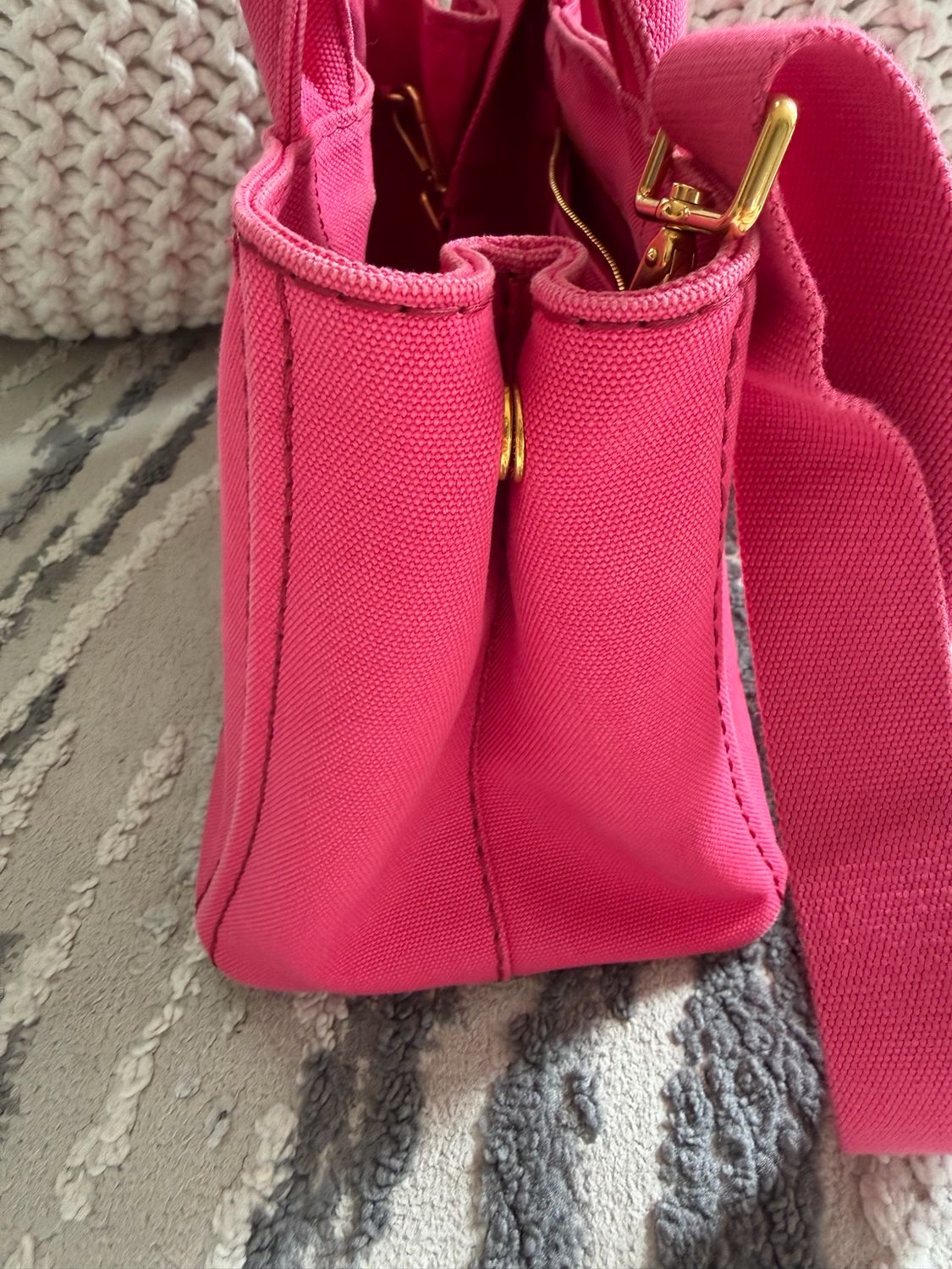 Prada Canapa Messenger Tote Sling Crossbody Small Peonia 