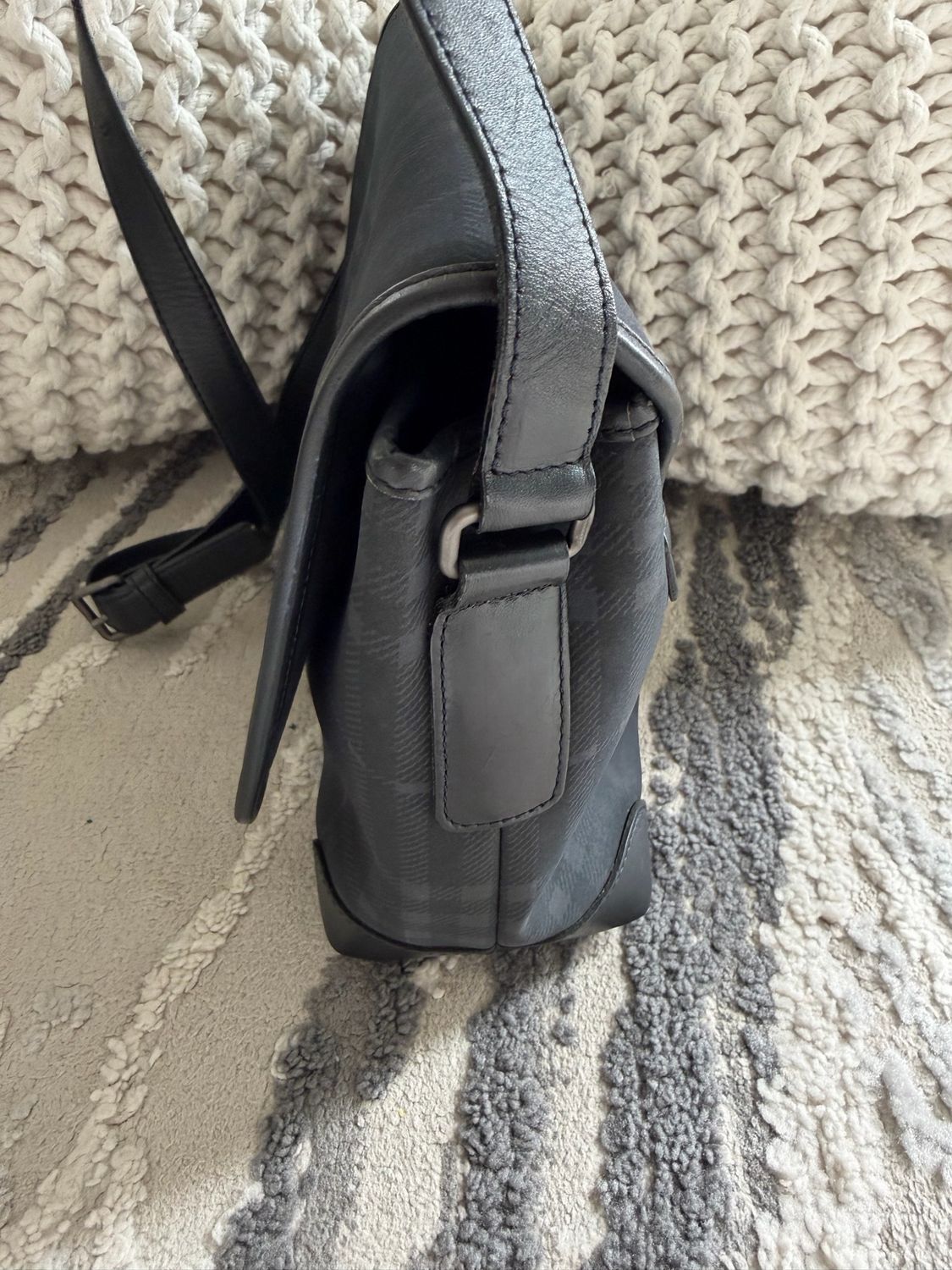 Burberry Navy Blue Check Messenger Crossbody Flap