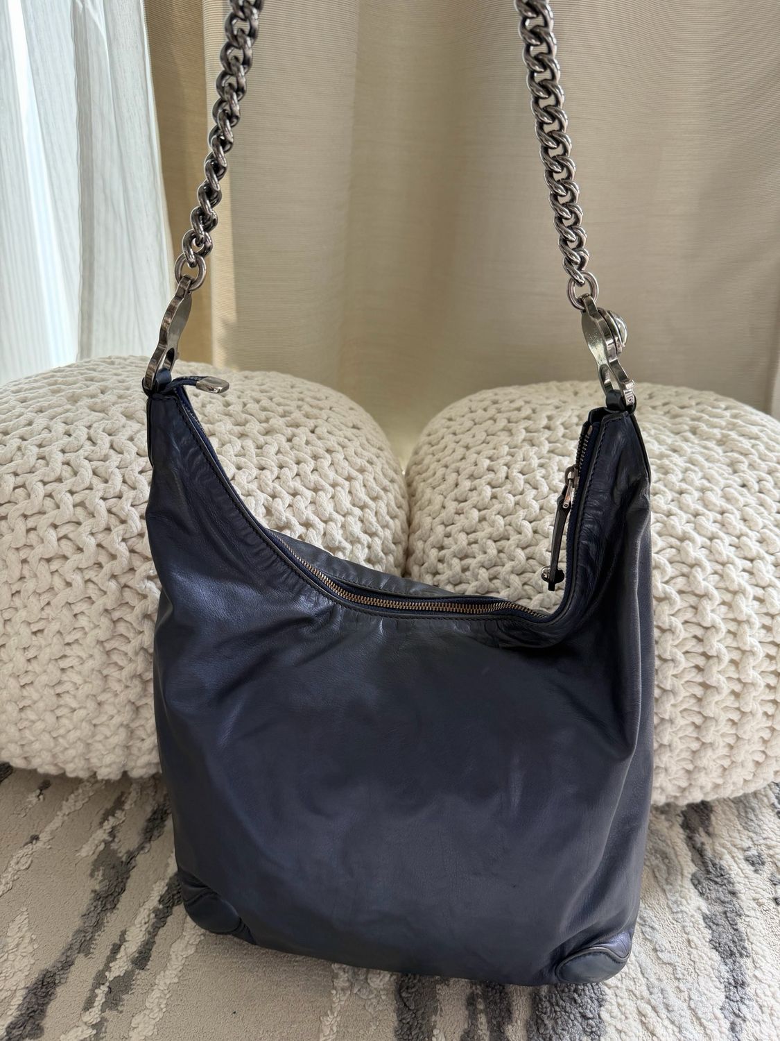 Gucci Leather Hobo Galaxy Chain Strap Crossbody Navy Blue