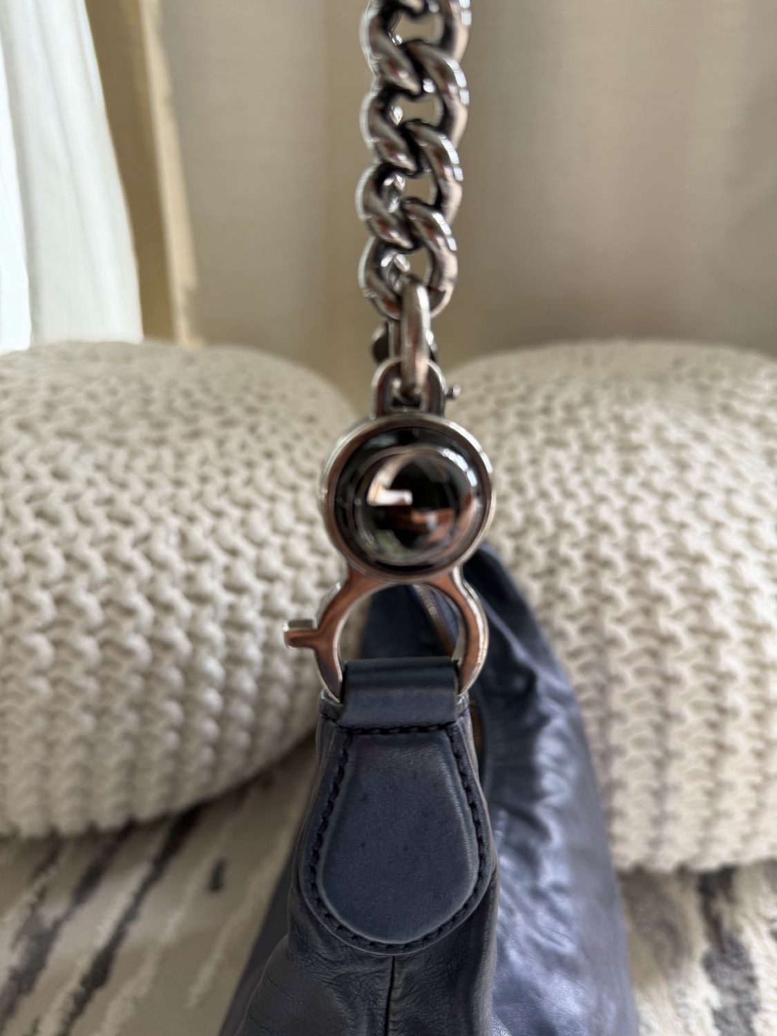 Gucci Leather Hobo Galaxy Chain Strap Crossbody Navy Blue