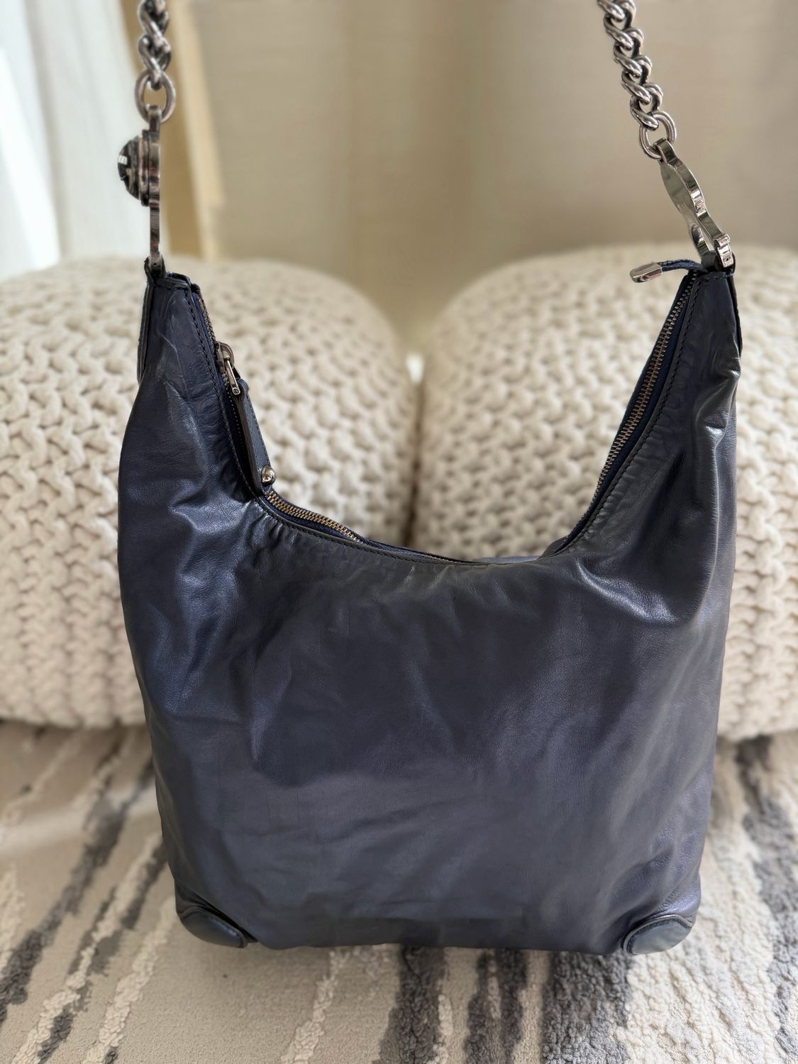 Gucci Leather Hobo Galaxy Chain Strap Crossbody Navy Blue