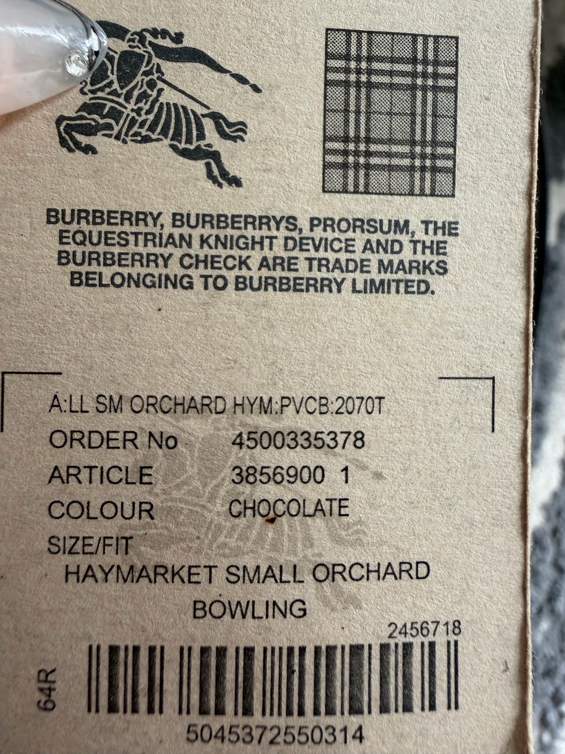 Burberry Haymarket Check Orchard Bowling Dome Tote 