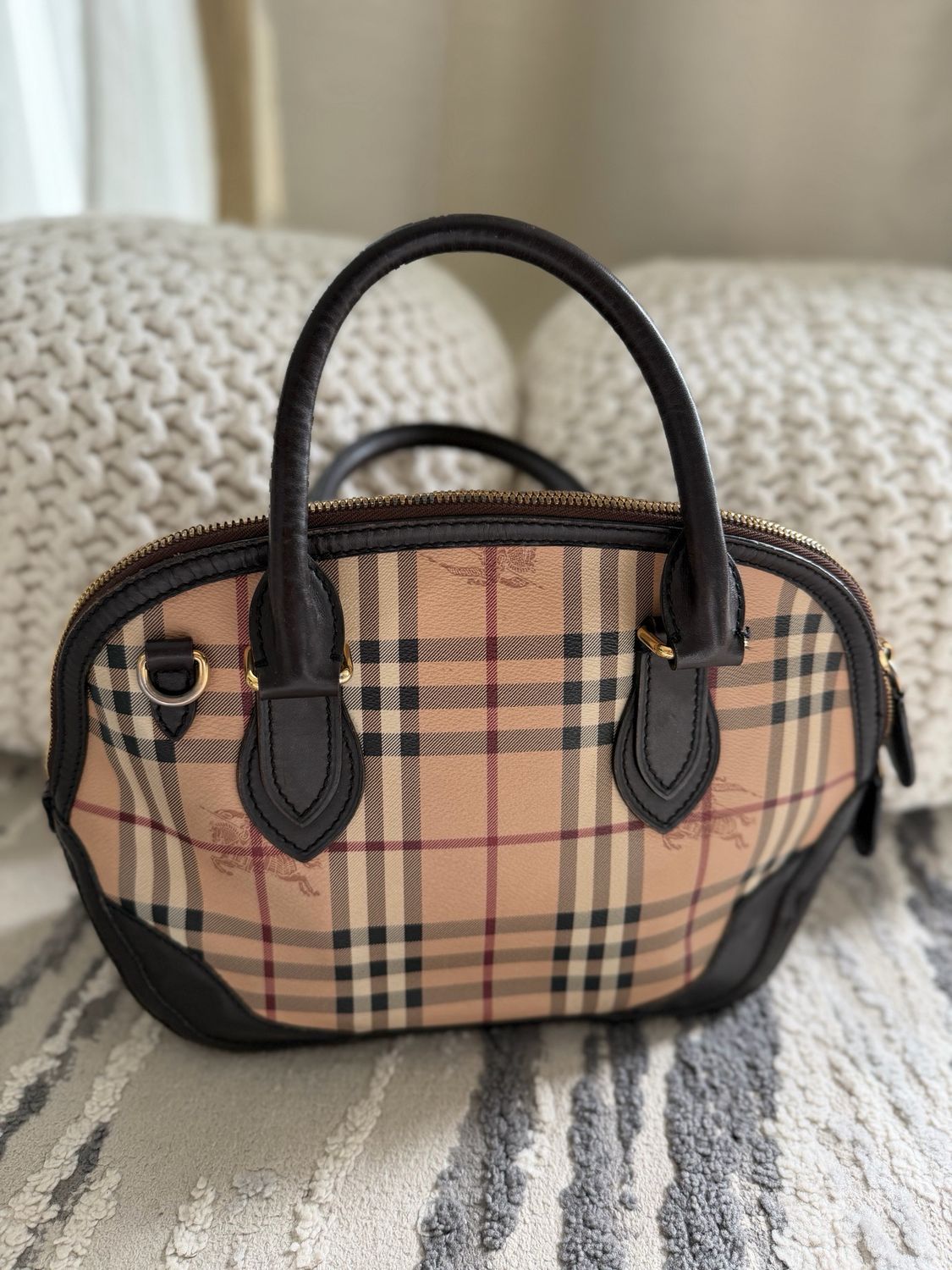 Burberry Haymarket Check Orchard Bowling Dome Tote 