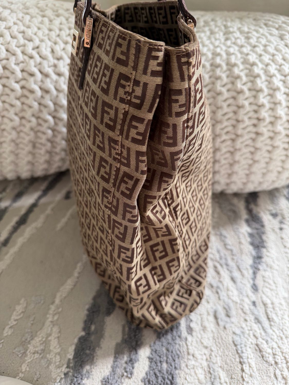 Fendi Zucchino Canvas Vertical Tote Logo Shoulder Bag