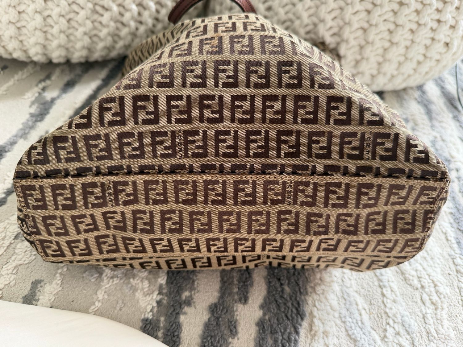 Fendi Zucchino Canvas Vertical Tote Logo Shoulder Bag