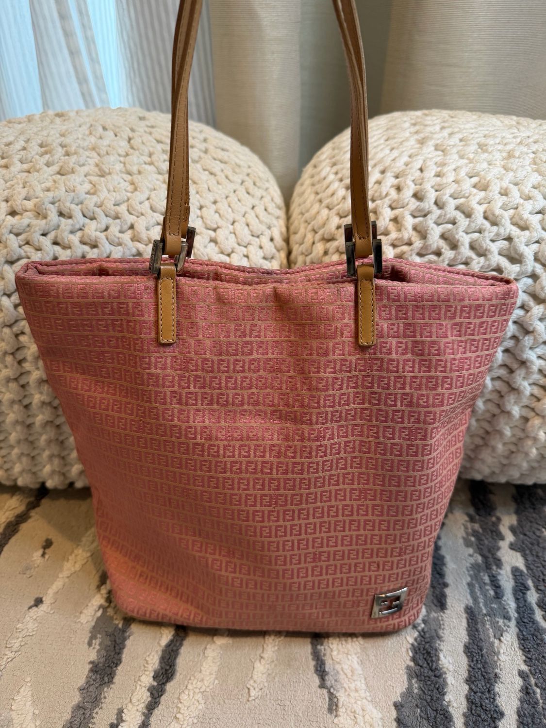 Fendi Zucchino Canvas Vertical Tote Pink