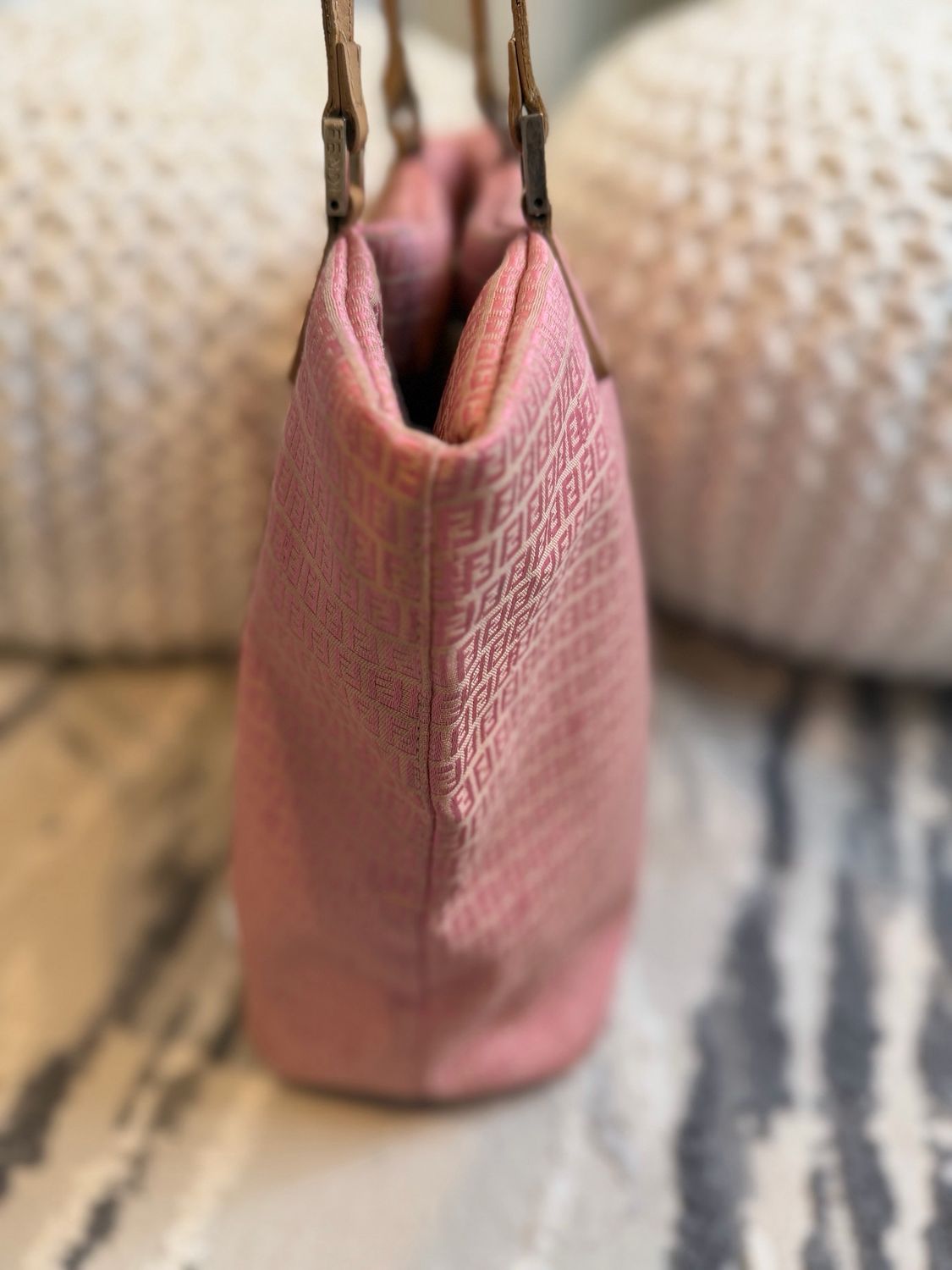 Fendi Zucchino Canvas Vertical Tote Pink