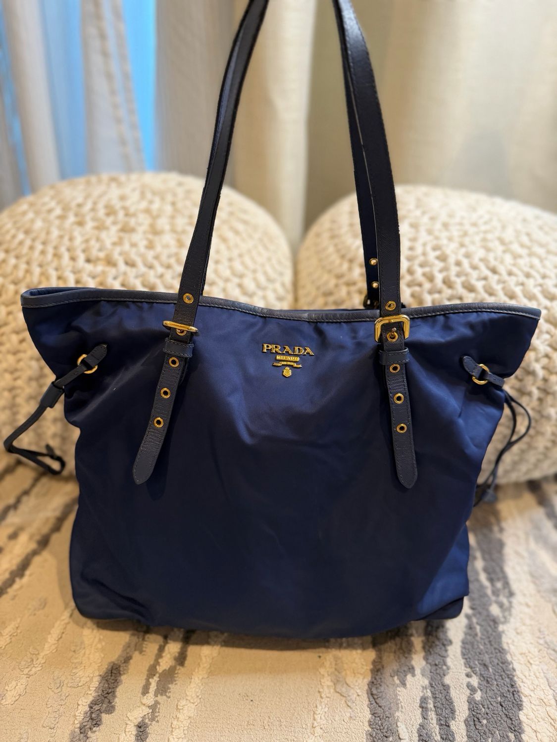 Prada Nylon Tessuto Shopper Tote Drawstring