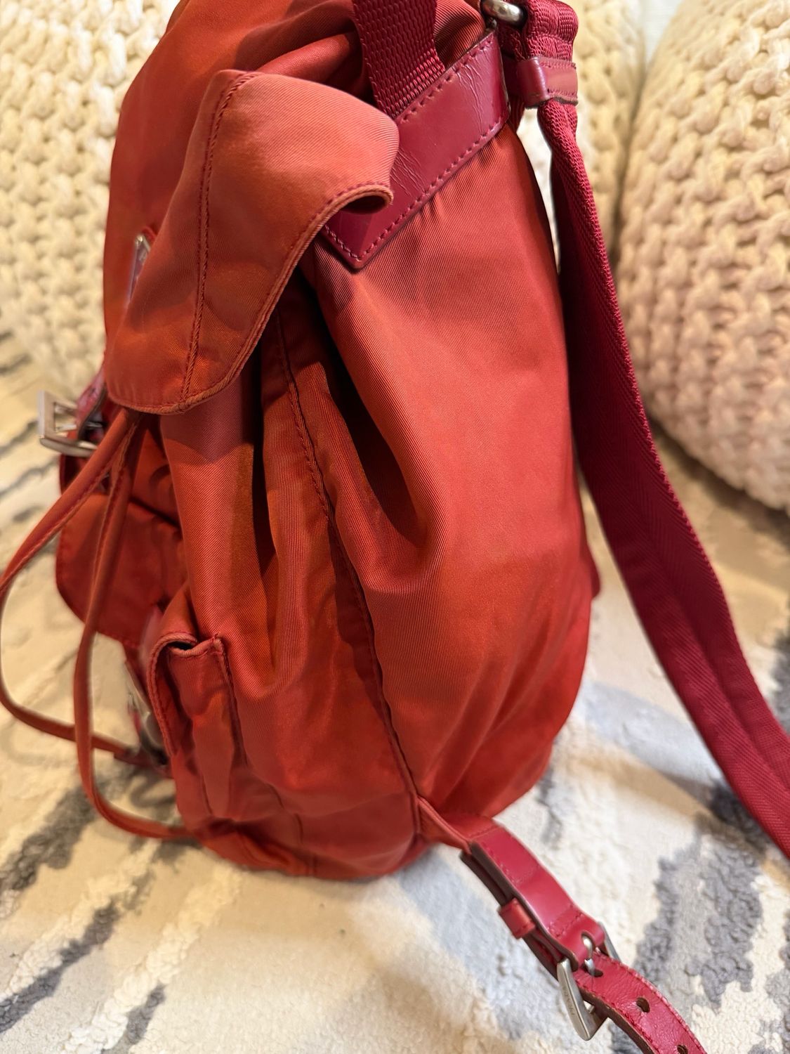 Prada Nylon Tessuto Small Backpack Red Double Pocket
