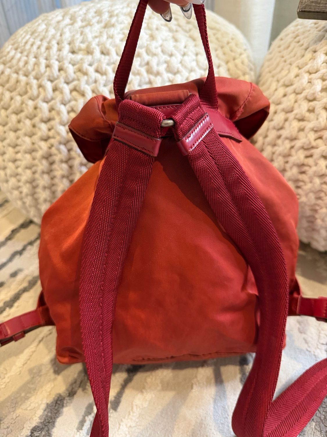 Prada Nylon Tessuto Small Backpack Red Double Pocket