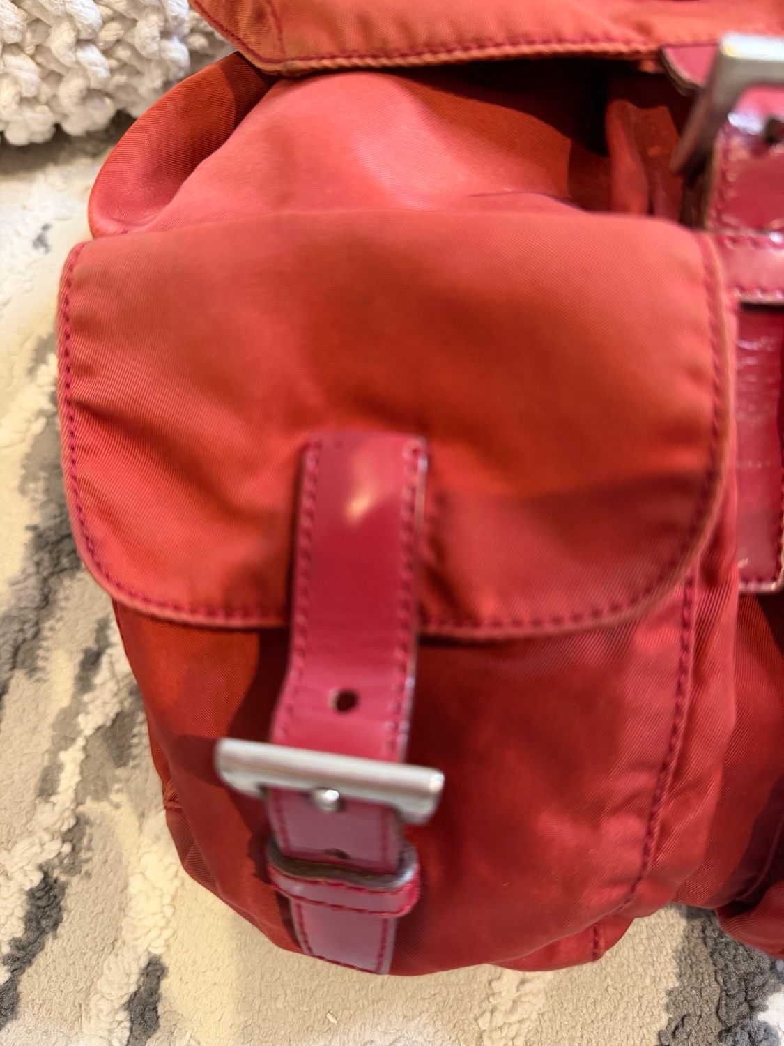 Prada Nylon Tessuto Small Backpack Red Double Pocket
