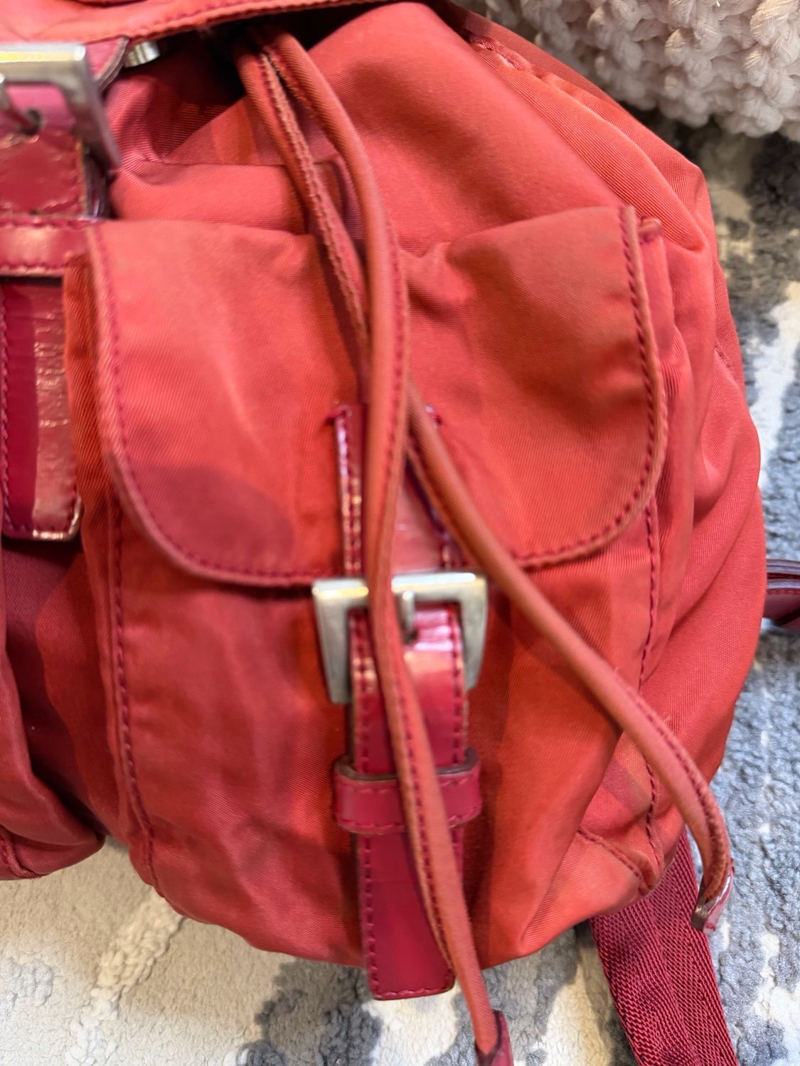 Prada Nylon Tessuto Small Backpack Red Double Pocket