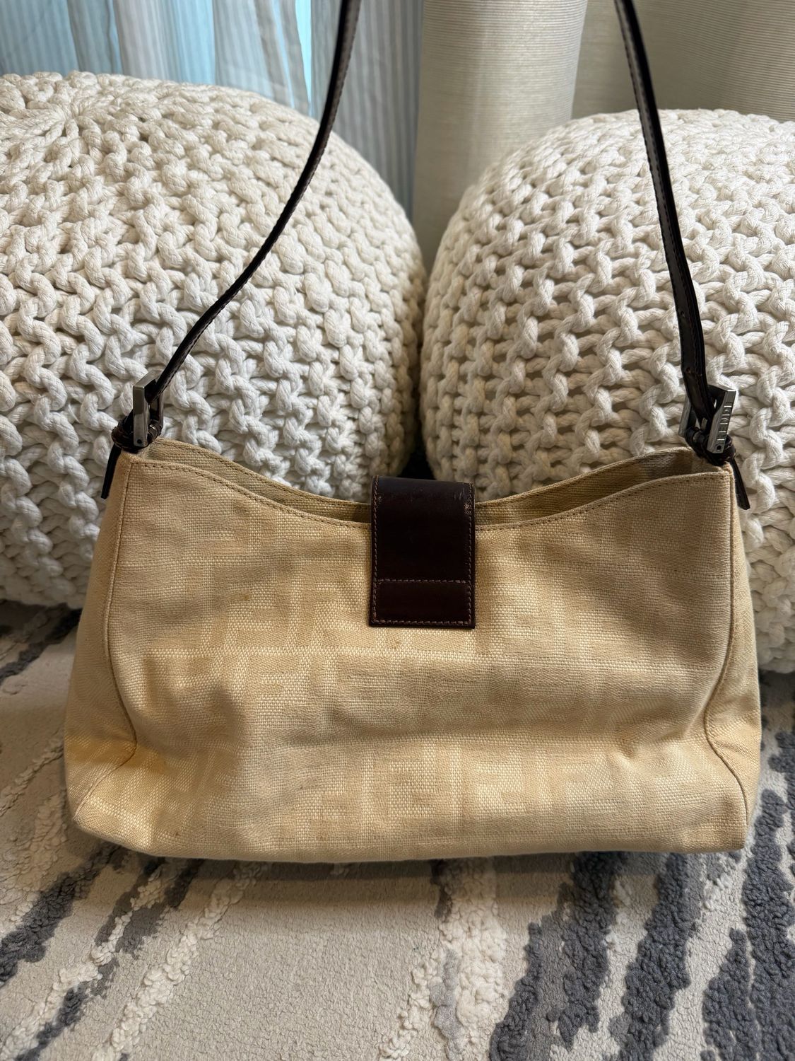 Fendi Zucca Baguette Canvas Hobo Shoulder Bag