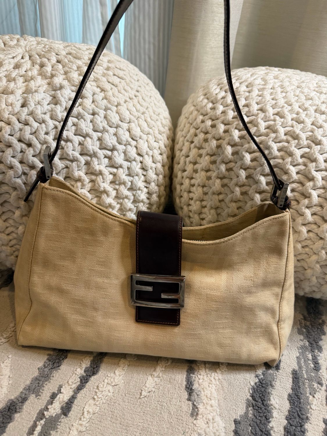 Fendi Zucca Baguette Canvas Hobo Shoulder Bag