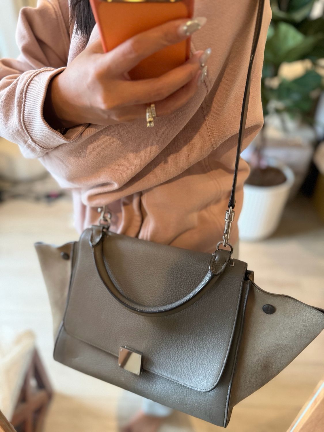 Celine Trapeze Medium Shoulder Pebbled Leather Suede