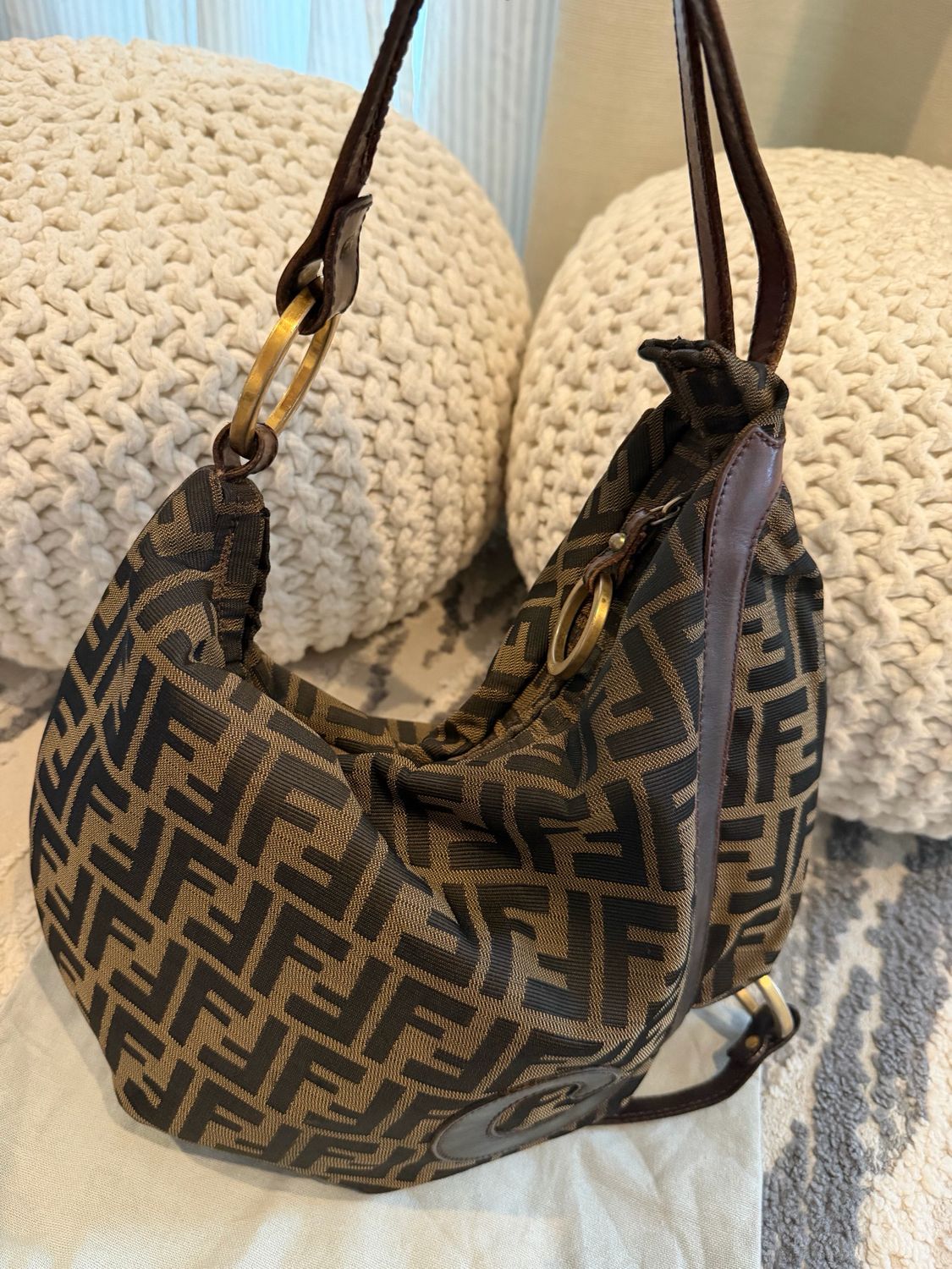 Fendi Zucca Tobacco Oyster Hobo Shoulder Bag